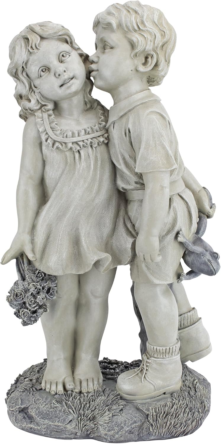 Young Sweethearts: Kissing Children Garden Statue
