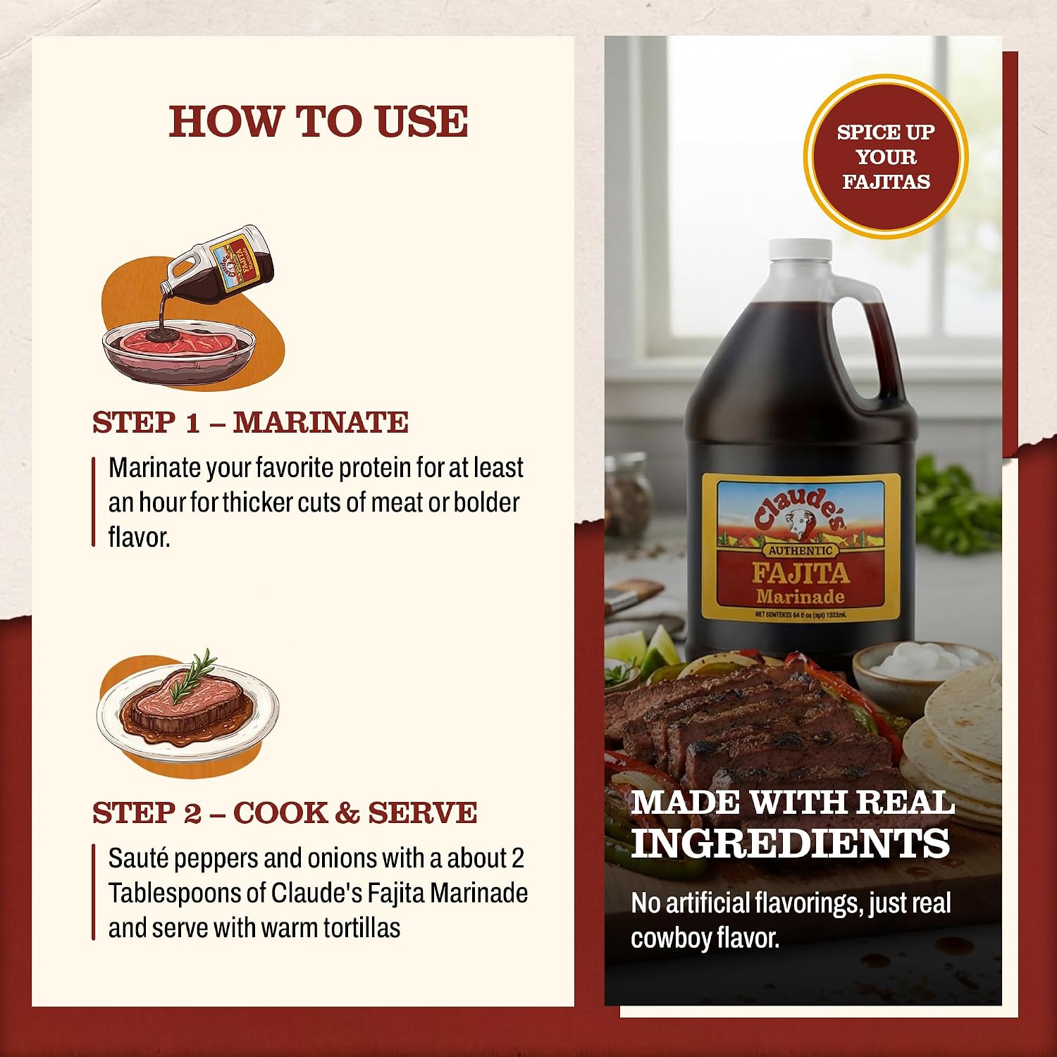 Claude's BBQ Brisket Marinade Sauce, Gluten Free Texas Style, 128 oz | Restaurant-size gallon of smoky Texas tenderizing brisket marinade - all natural & gluten free.
