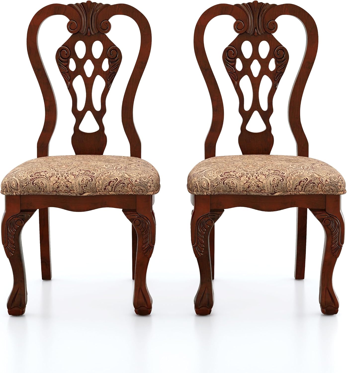Furniture of America Madeline Traditional Solid Wood Kitchen and Dining Room Chairs Set of 2 with Pattern Fabric Upholstered, Antique Padded Side Seat