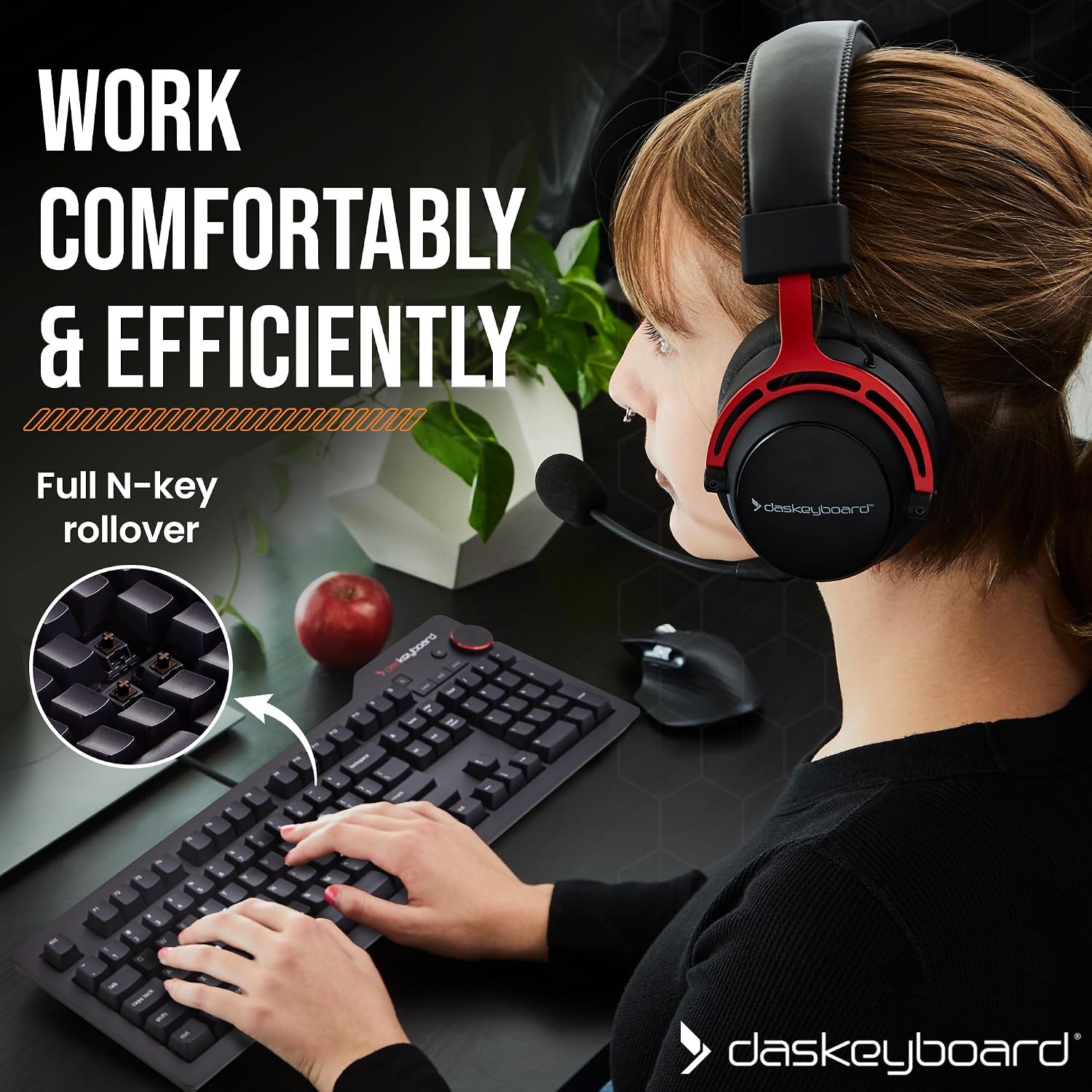 Das Keyboard 4 Professional for Mac Wired Mechanical Keyboard, Cherry MX Blue Mechanical Switches, 2-Port USB 3.0 Hub, Volume Knob, Aluminum Top (104 Keys, Black)
