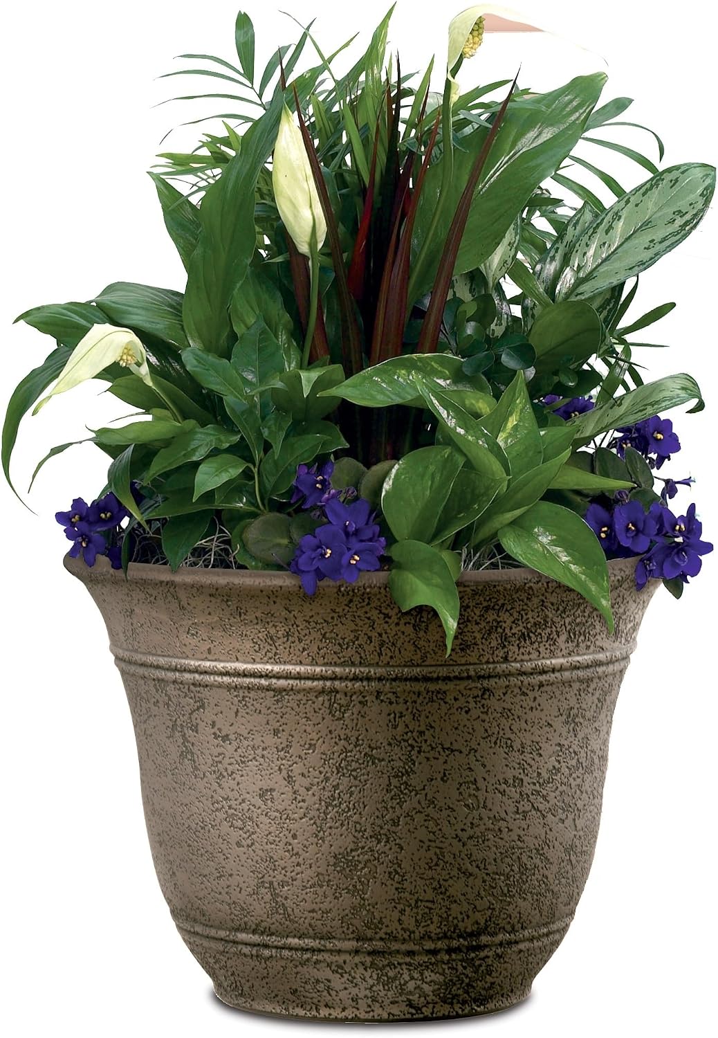 The HC Companies Sierra Round Self-Watering Pot - Lightweight Plastic Planter for Herbs & More - Durable Plant Pots for Indoor Plants & Outdoor Plants (13” Rustic Redstone, Pack of 1)