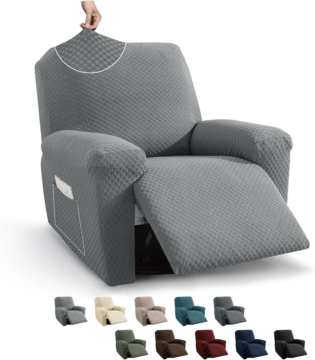 MAXIJIN Latest Recliner Slipcovers for Living Room 4 Pieces Stretch Jacquard Recliner Chair Cover Soft Fitted Recliner Protector with Elastic Bottom