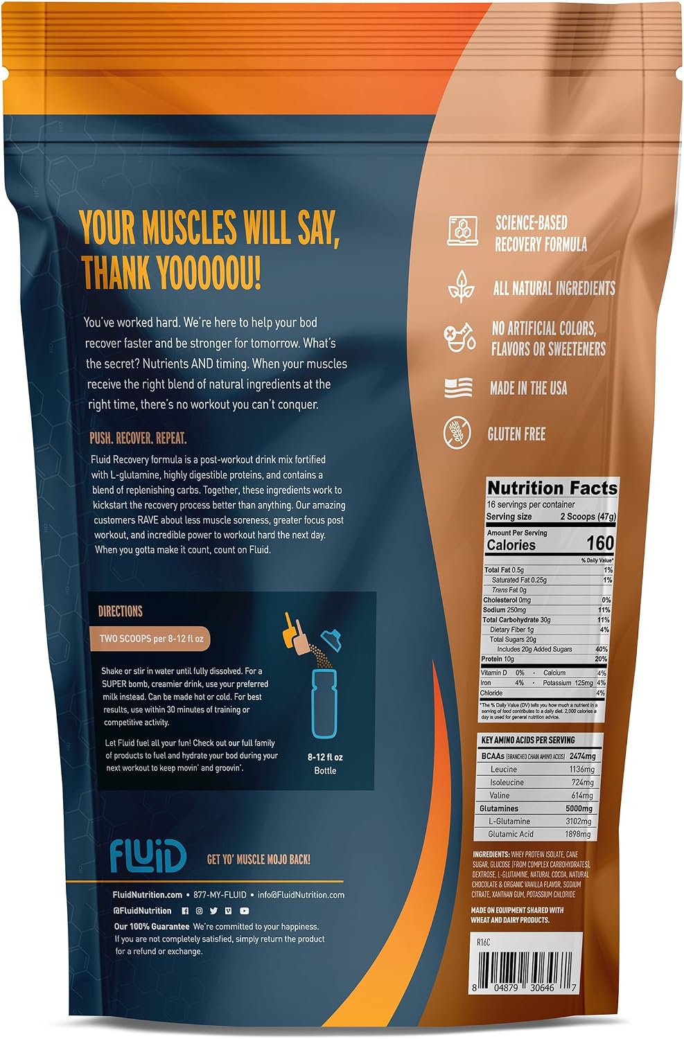Fluid Recovery, Post-Workout Drink Mix, Whey Isolate Protein, L-Glutamine, Carbs, All Natural Ingredients, Gluten-Free, Lactose-Free (Tropical Fruit)