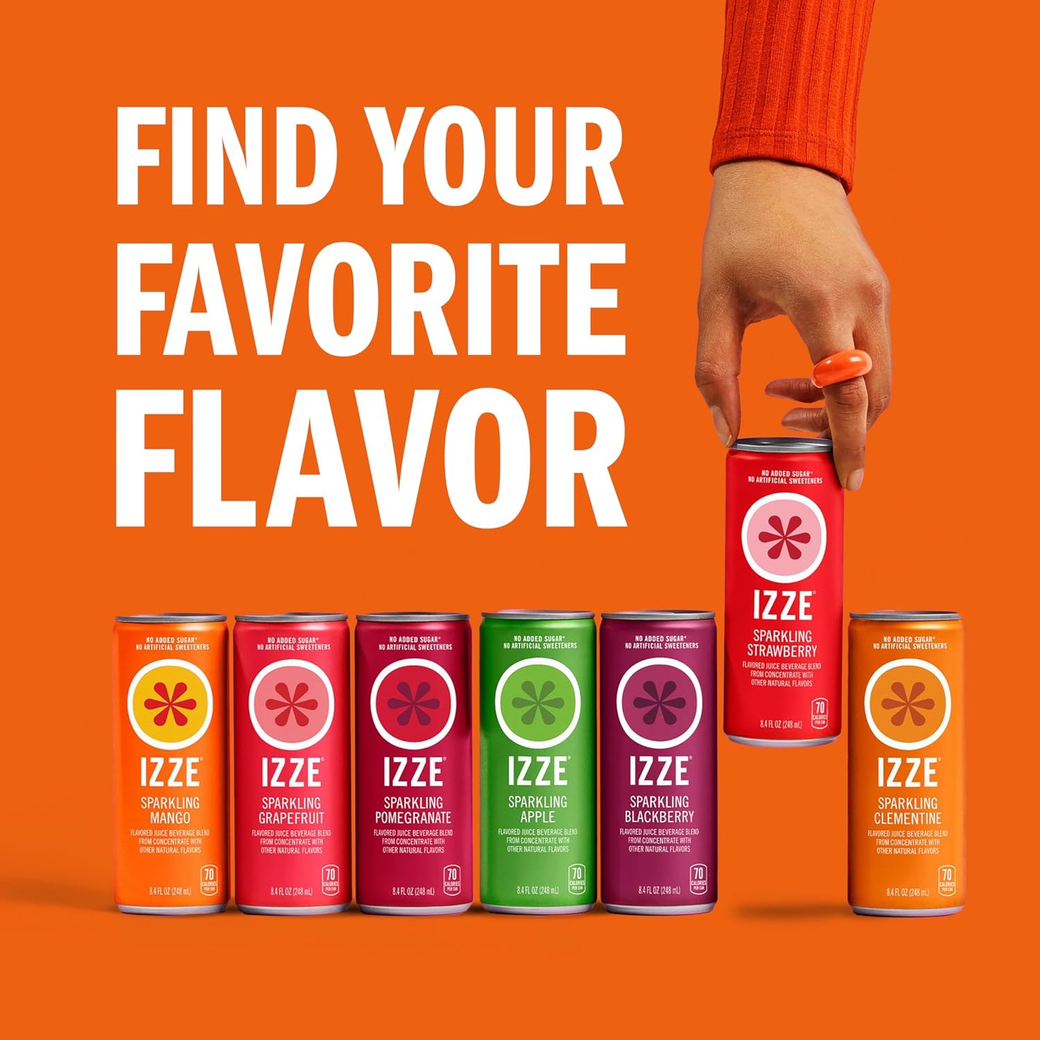 IZZE Sparkling Water Juice Beverage Blend, Pineapple, No Sugar Added, 8.4 FL OZ, 24 Cans