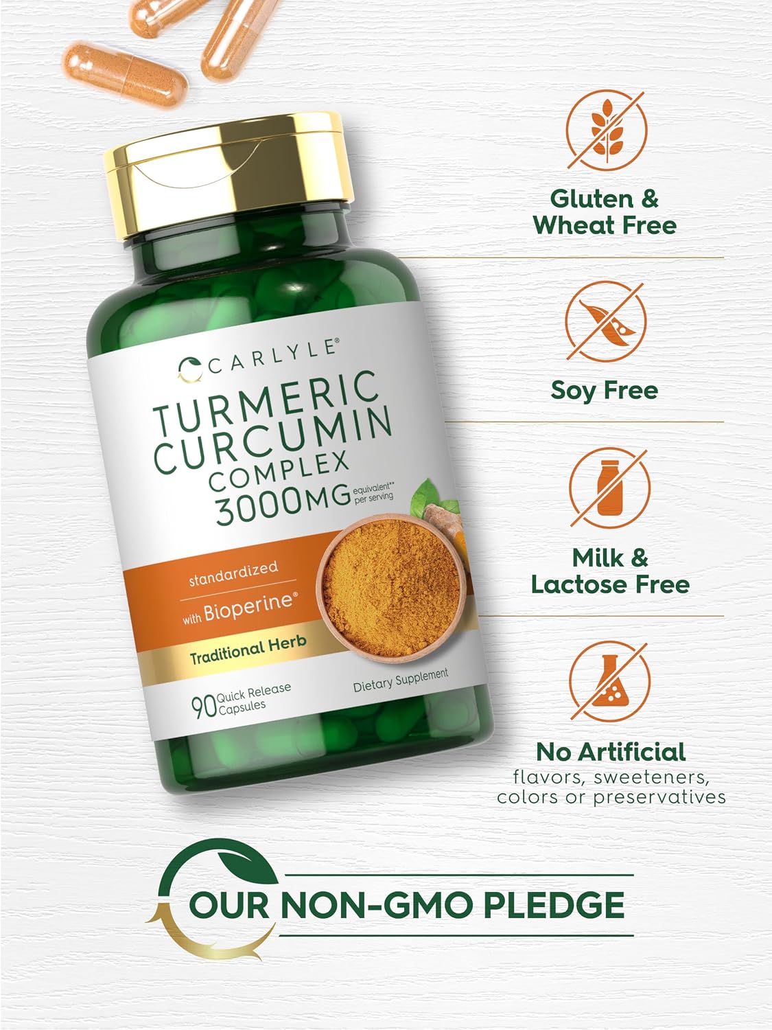 Carlyle Turmeric Curcumin with Black Pepper | 90 Powder Capsules