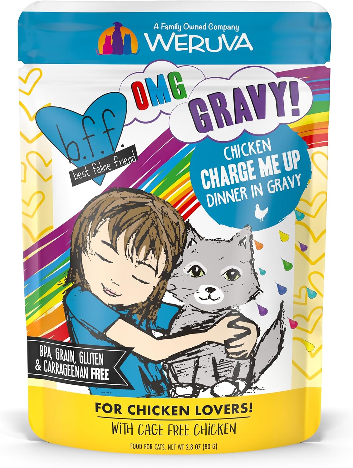Weruva B.F.F. OMG - Best Feline Friend Oh My Gravy!, Tuna & Salmon Sweet Cheeks with Tuna & Salmon in Gravy Cat Food, 3oz Pouch (Pack of 12)
