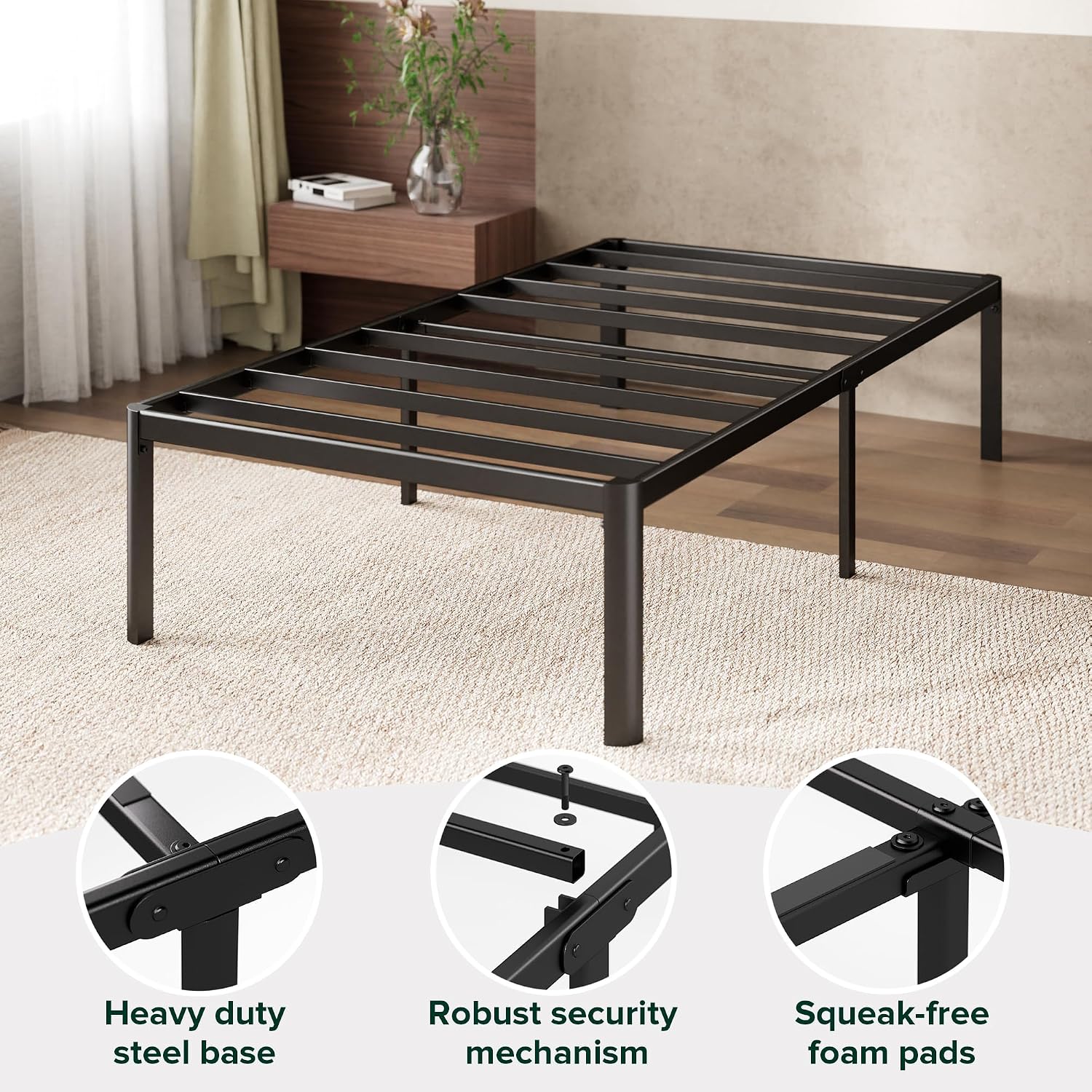 ZINUS Van 16 Inch Metal Platform Bed Frame / Steel Slat Support / No Box Spring Needed / Easy Assembly, Full