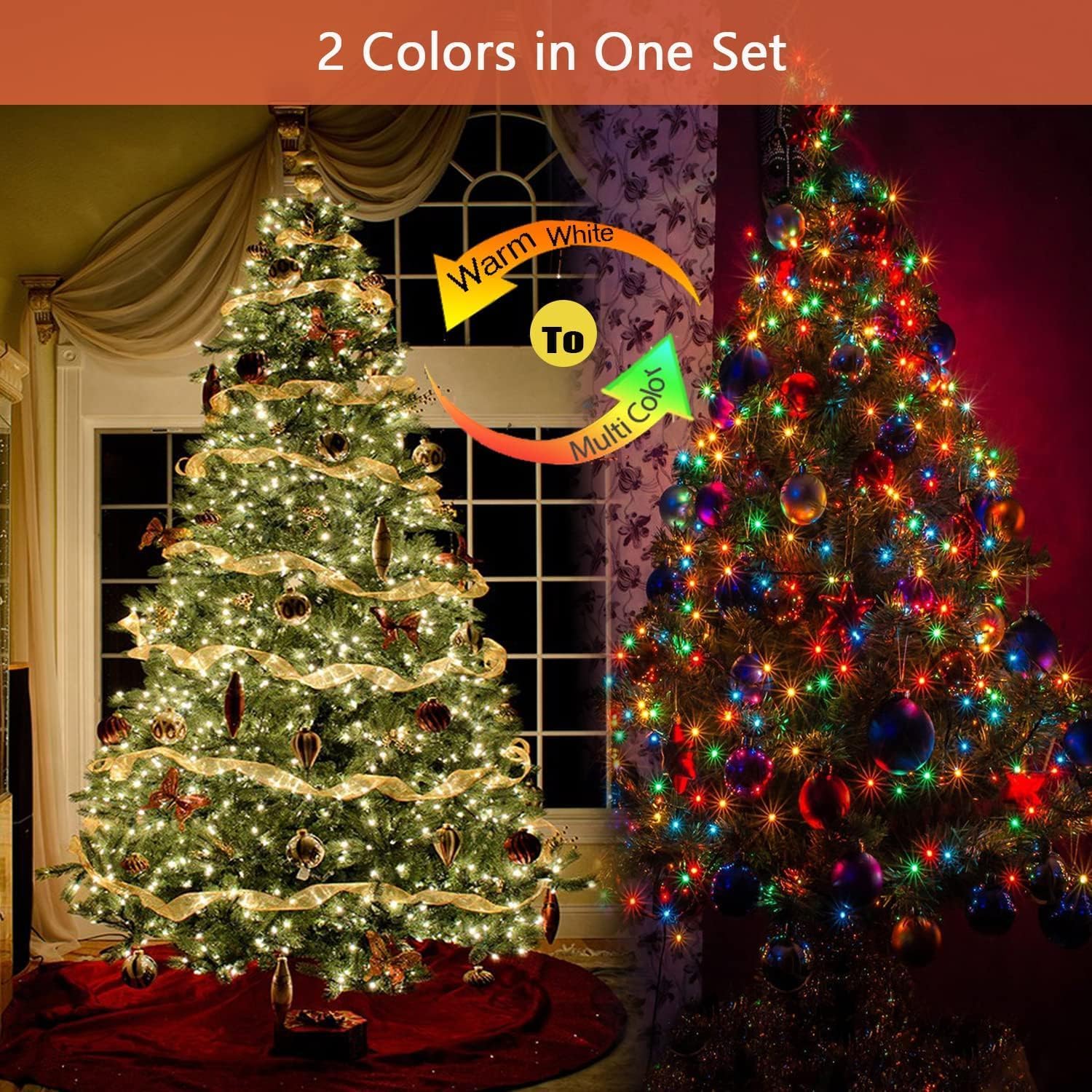 Solar String Lights Outdoor 2 Pack 170FT 480 LED Christmas Light Warm White