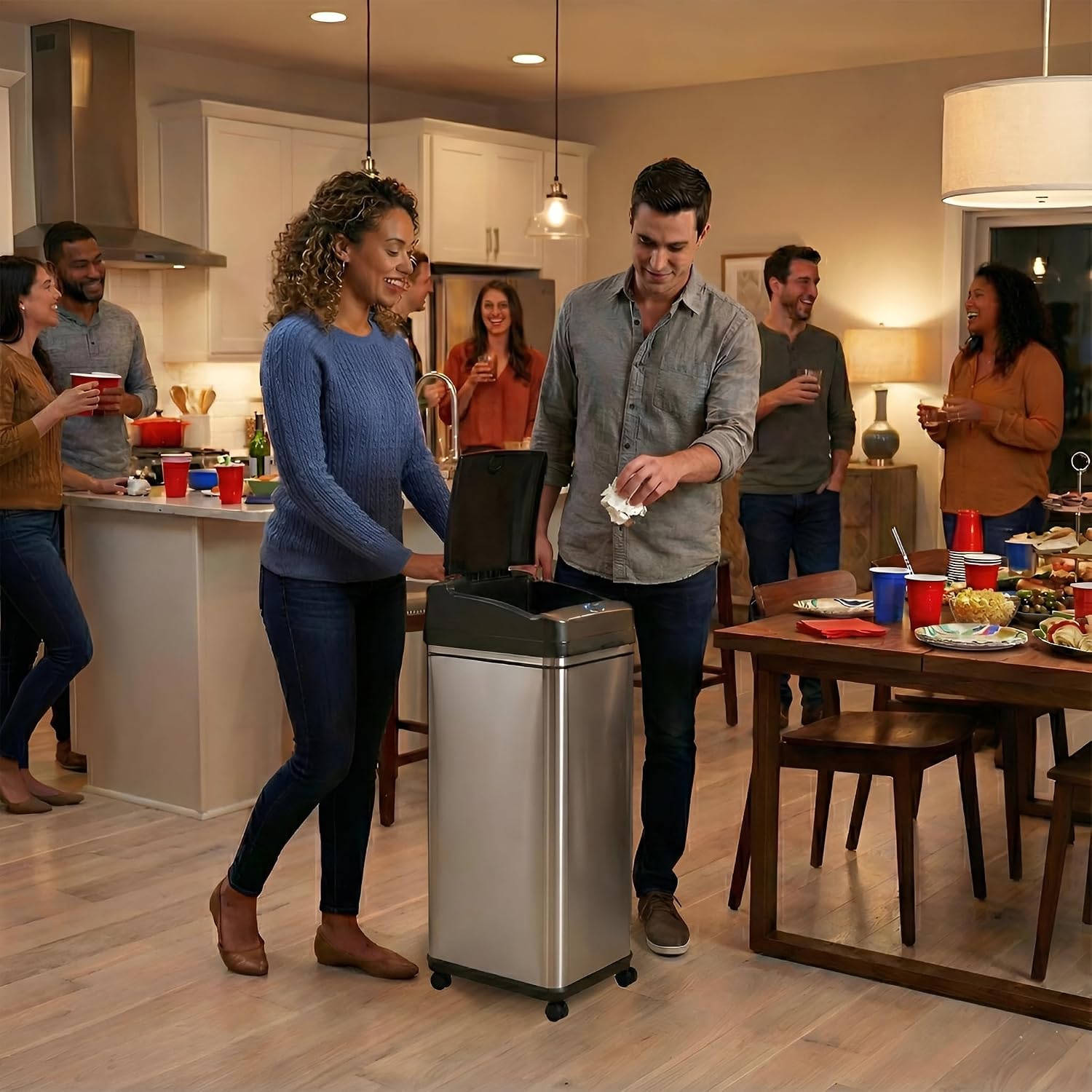 iTouchless Glide 13 Gallon Sensor Garbage Can with Wheels and Odor Control System, Stainless Steel, Automatic Kitchen Bin and Office Trash Bin (Powered by Battery or Optional AC Adapter)