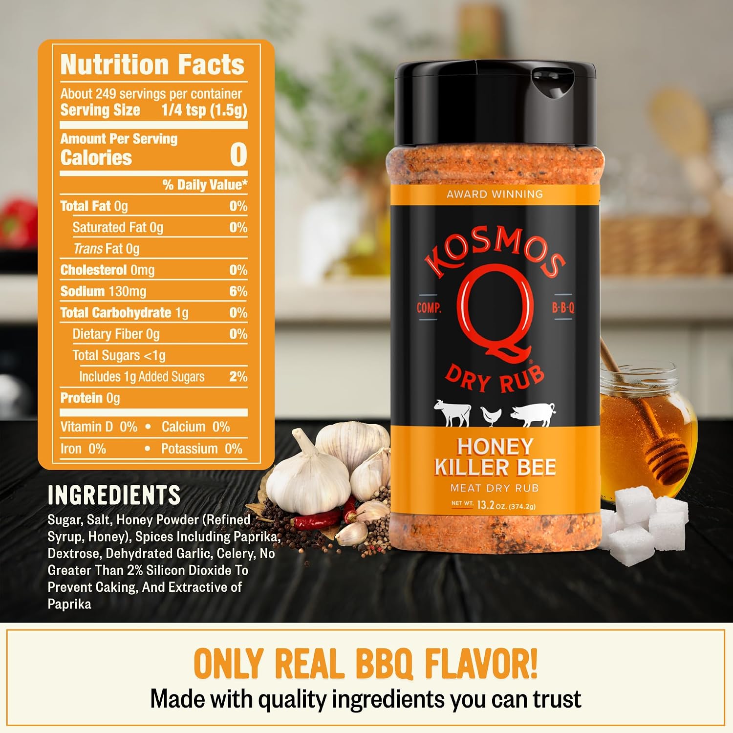 Kosmos Q Hot Dirty Bird BBQ Dry Rub, Spicy Seasoning with Chili Pepper, Brown Sugar, Garlic & Onion for Chicken, Turkey, Ribs, Pork, Dry Rub for Smoking & Grilling Meat, BBQ Spice Blend, 11 Oz Bag
