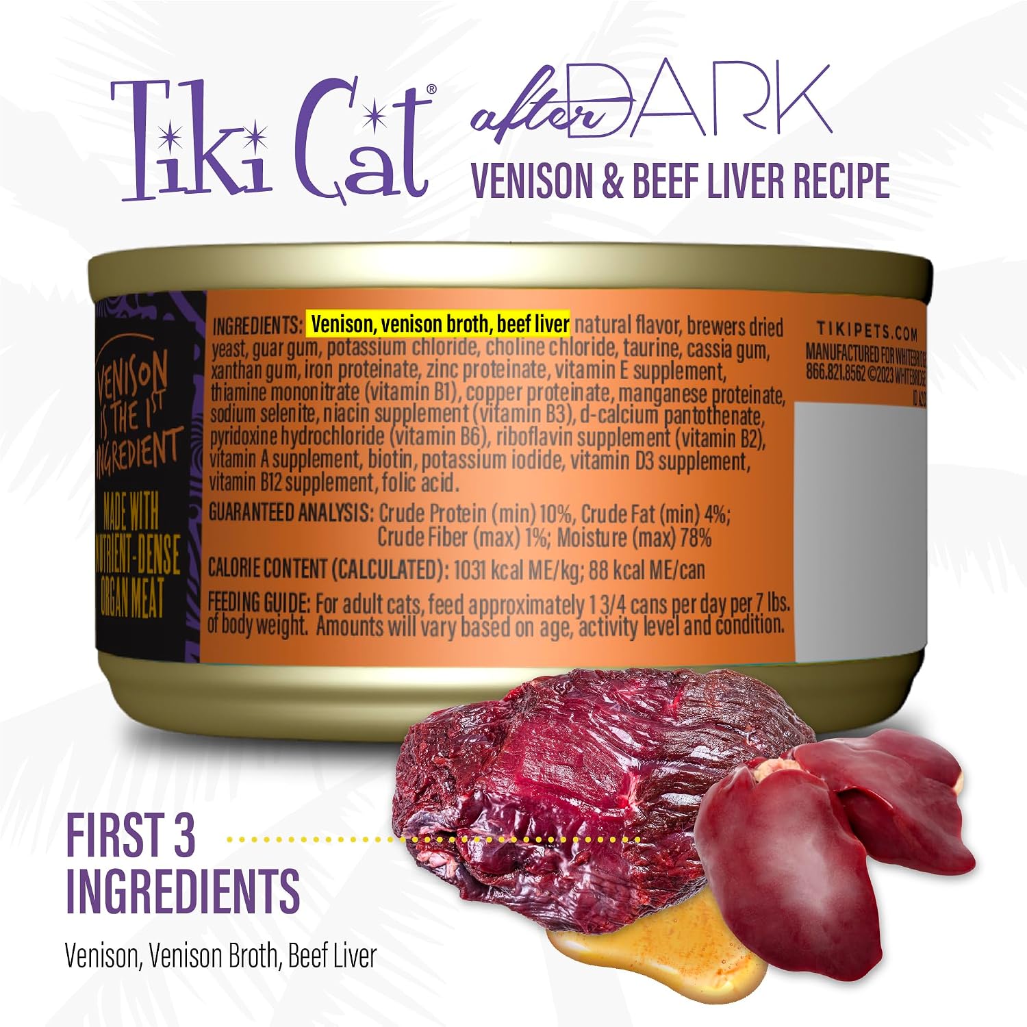 Tiki Cat After Dark Pate Wet Cat Food, Venison & Beef Liver, 3 oz. Cans