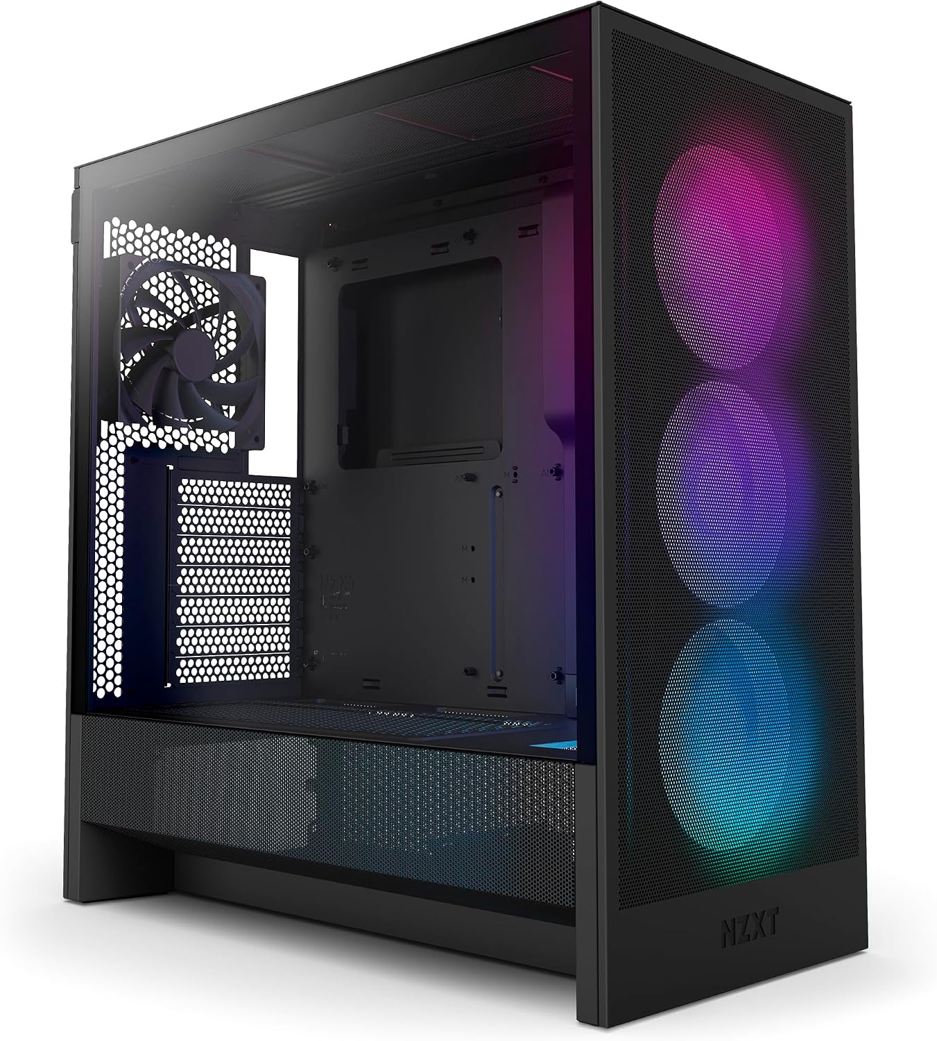NZXT H5 Flow RGB - Compact ATX Mid-Tower PC Case - White | Compact mid-tower with included F360 RGB Core fans, 360mm radiator support, tempered glass. CAM-ready RGB out of the box.