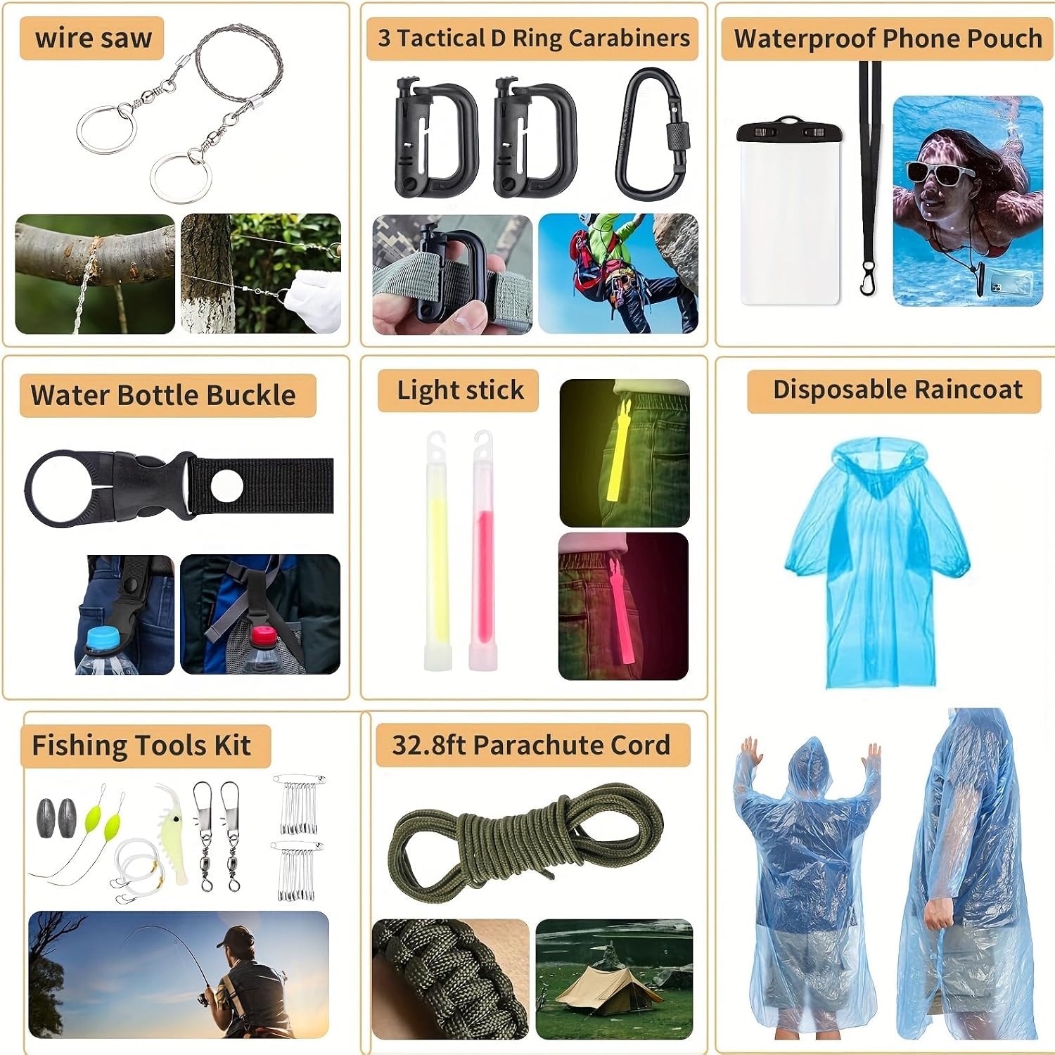 Survival Kit, 252Pcs Survival Gear First Aid Kit with Molle System Compatible Bag and Emergency Tent, Emergency Kit for Earthquake, Outdoor Adventure