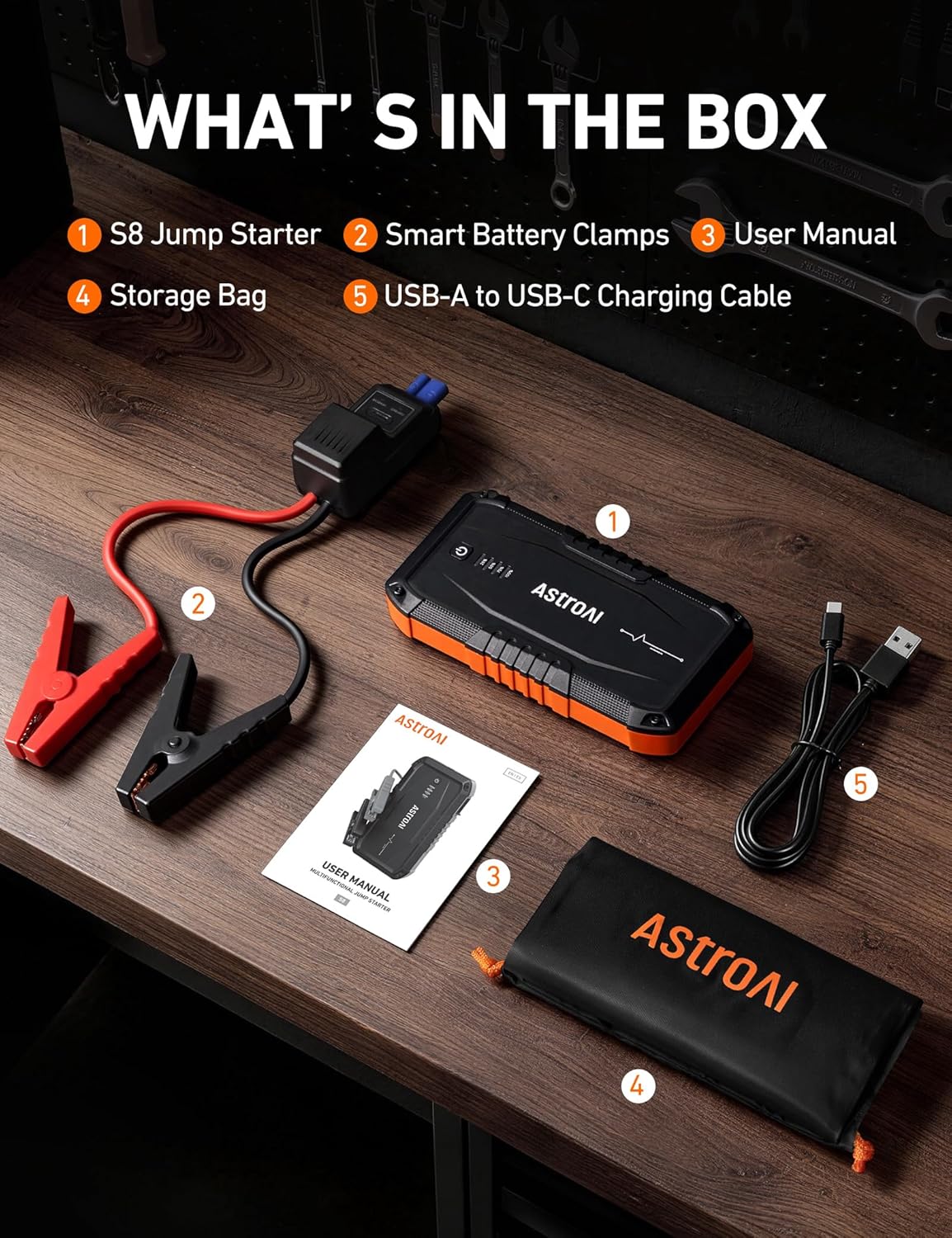 AstroAI S8 Car Battery Jump Starter 1500A – Portable 12V Lithium Jump Box with 3 Mode Flashlight