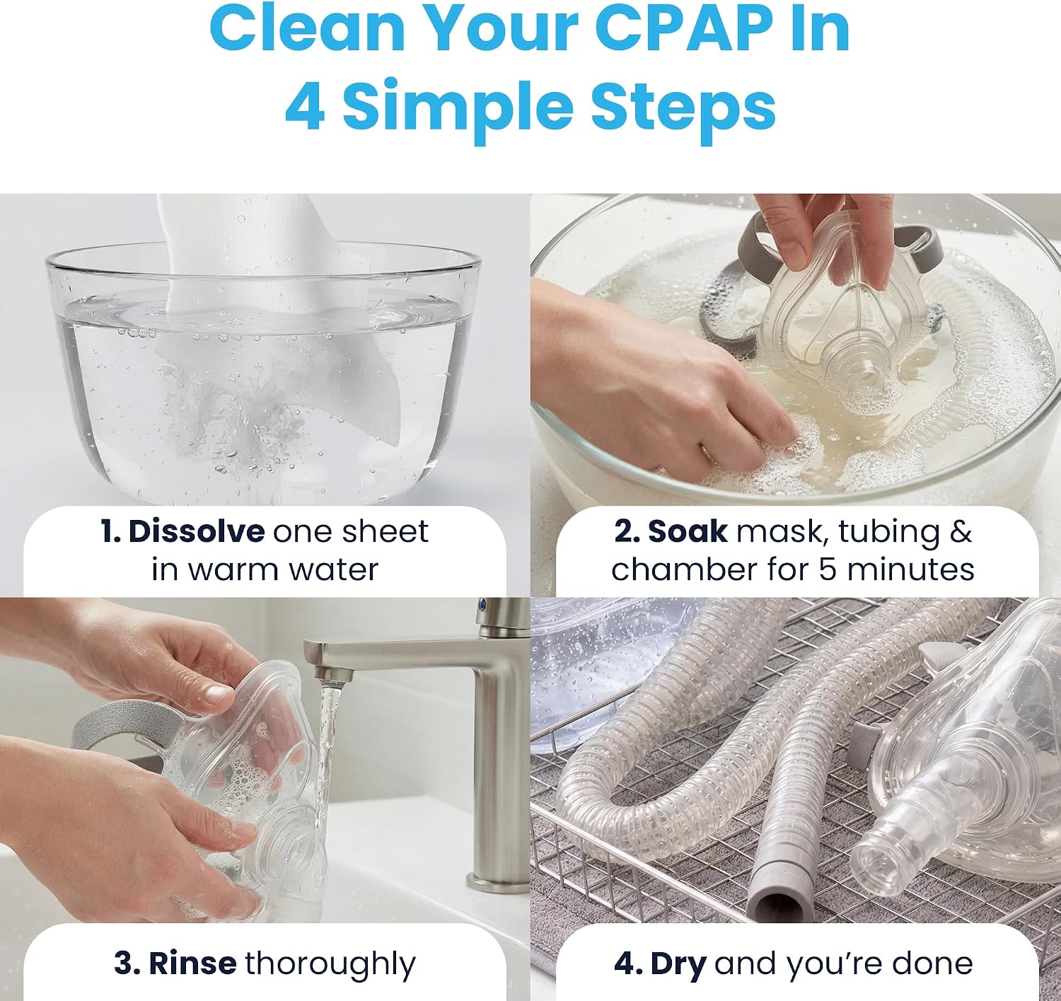 PAPMD CPAP Dissolvable Cleaning Sheets Pro, Light-Moderate Buildup | 30 PCS | Unscented & Dissolvable CPAP cleaning supplies for mask, hose & chamber. Unscented soak & rinse — no scrubbing, no residue.