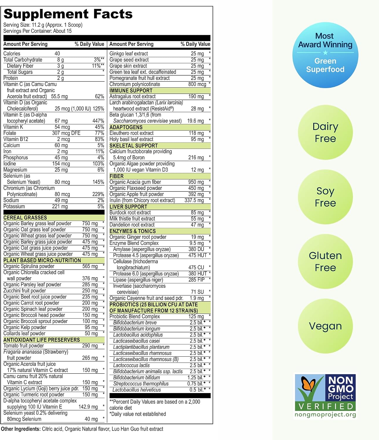 Vibrant Health, Green Vibrance, Includes 65 Plant-Based Superfoods, 25 Billion Probiotics, Fiber, Adaptogens & Enzymes, 30 Servings