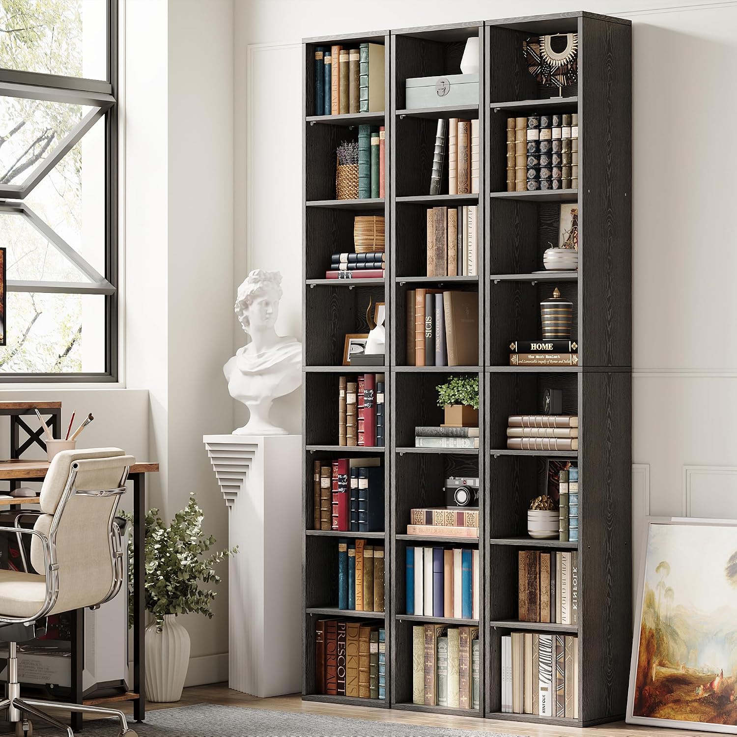 IRONCK Tall Narrow Bookshelf 8 Tiers, Compact Corner Bookcase, Floor Standing Display Storage Shelves 71 in Tall, Easy to Match for Living Room, Office, Study, Bedroom