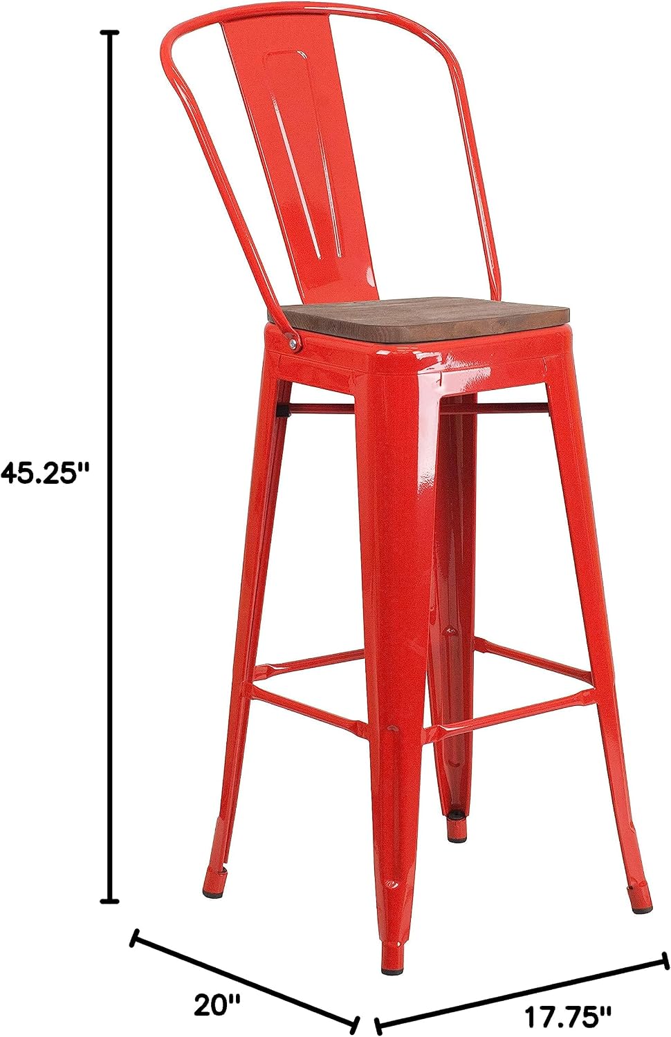 Flash Furniture 30 in Metal Barstool with Back, Blue | Commercial Grade, Removable Back, Indoor/Outdoor Use