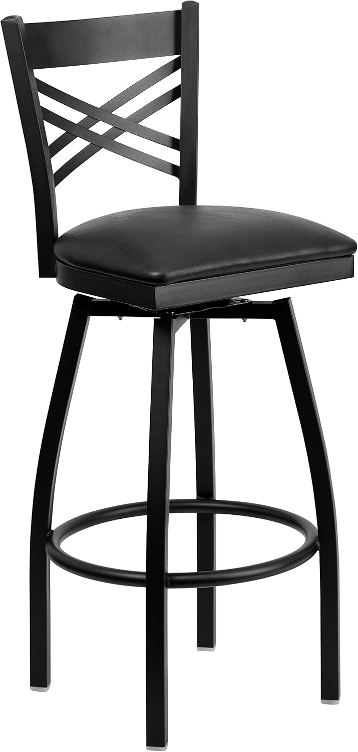 Flash Furniture Hercules Series "X" Back Metal Restaurant Barstool, Modern Upholstered Armless Bar Height Chair for Restaurants and Kitchens, Black | X Back Style, Vinyl Upholstery, Durable Construction, Commercial Use