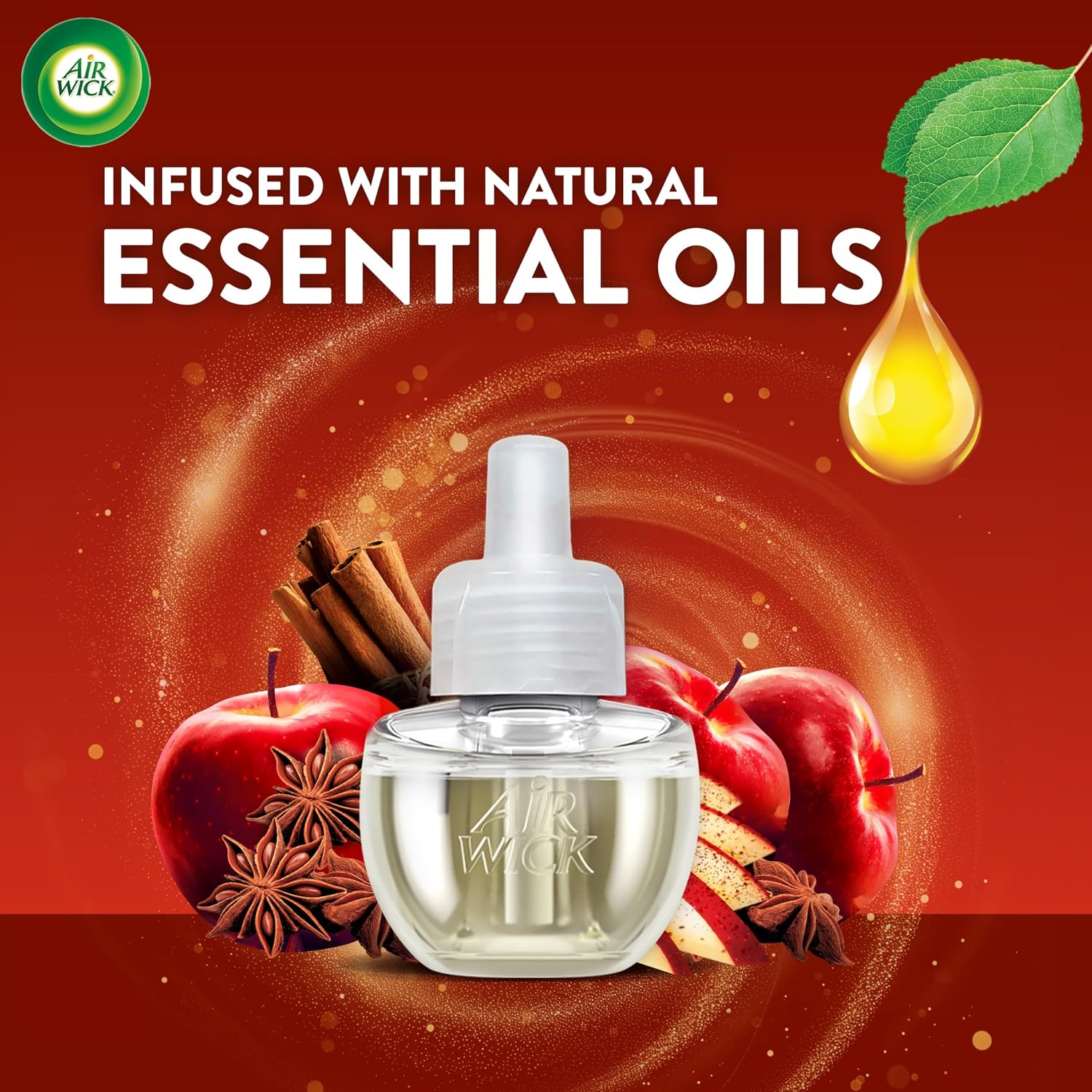 Air Wick Plug in Scented Oil Refill, Apple Cinnamon Medley, 5ct, Air Freshener, Essential Oils