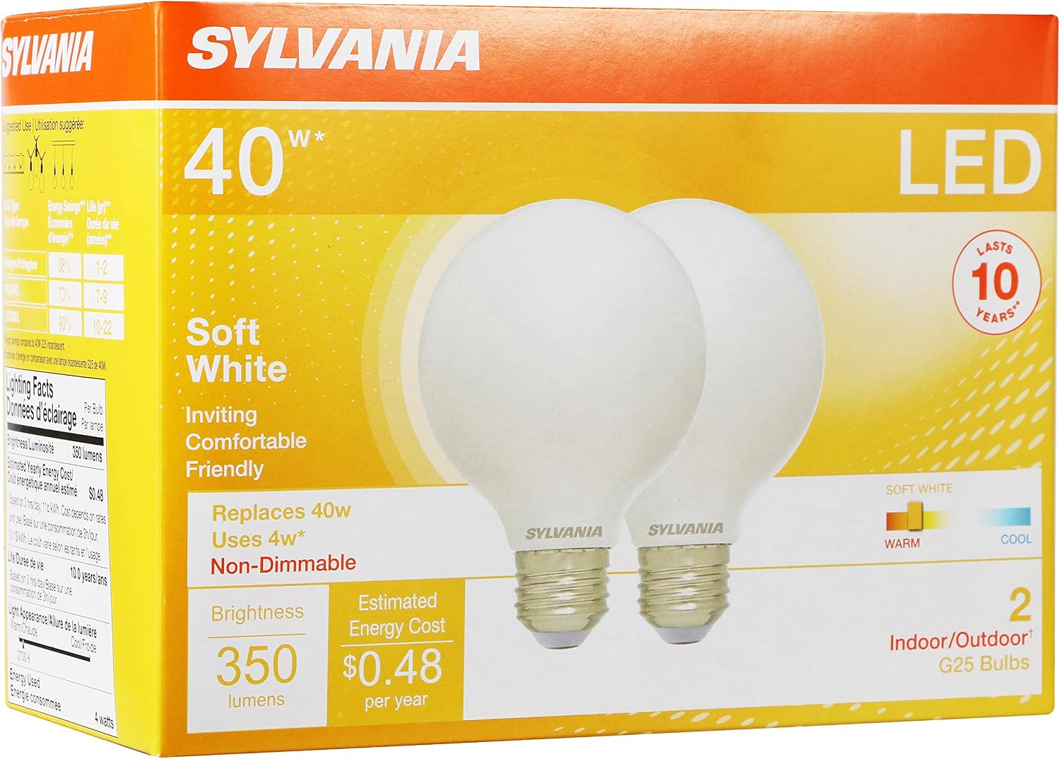 Sylvania LED A19 Light Bulb, 100W = 14W, Non-Dimmable, Frosted Finish, 1500 Lumens, 2700K, Soft White - 4 Pack (78101)