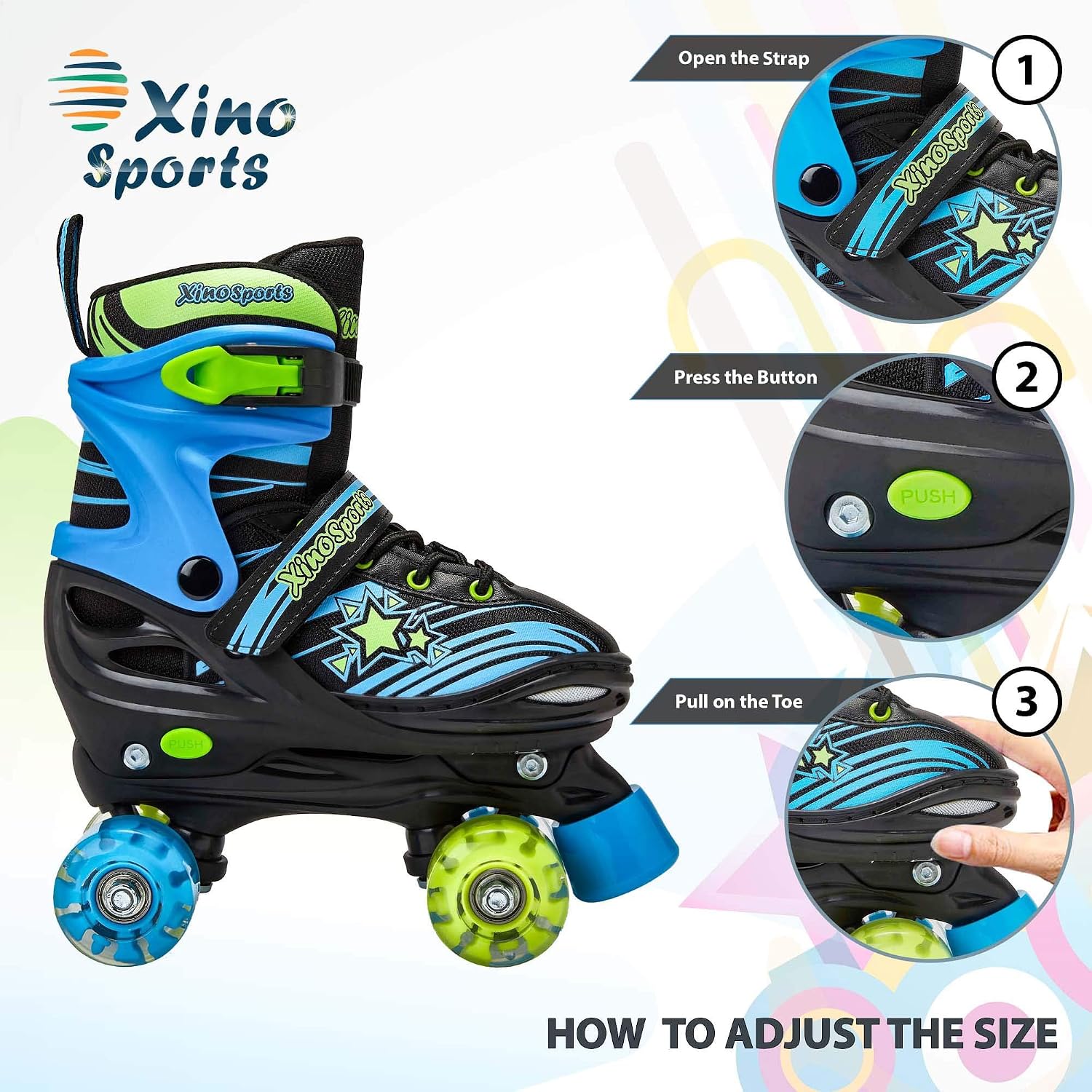 XinoSports Kids Adjustable Roller Skates for Girls & Boys with Light Up Wheels (Ages 5-20) – Roller Skates with Illuminating Wheels