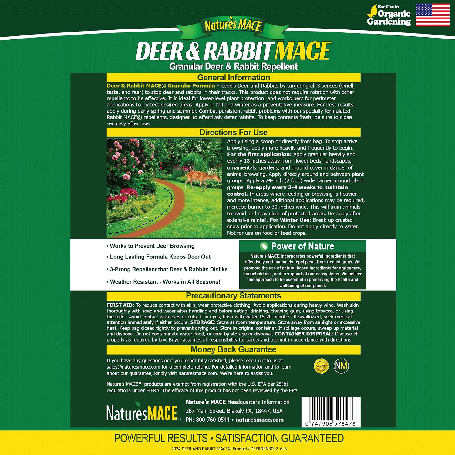 Nature's MACE Deer & Rabbit Repellent 25 lb Granules | Covers 25,000 Sq Ft, Repel Deer from Your Home & Garden, Deterrent, Safe to use Around Children, Plants, Produce.