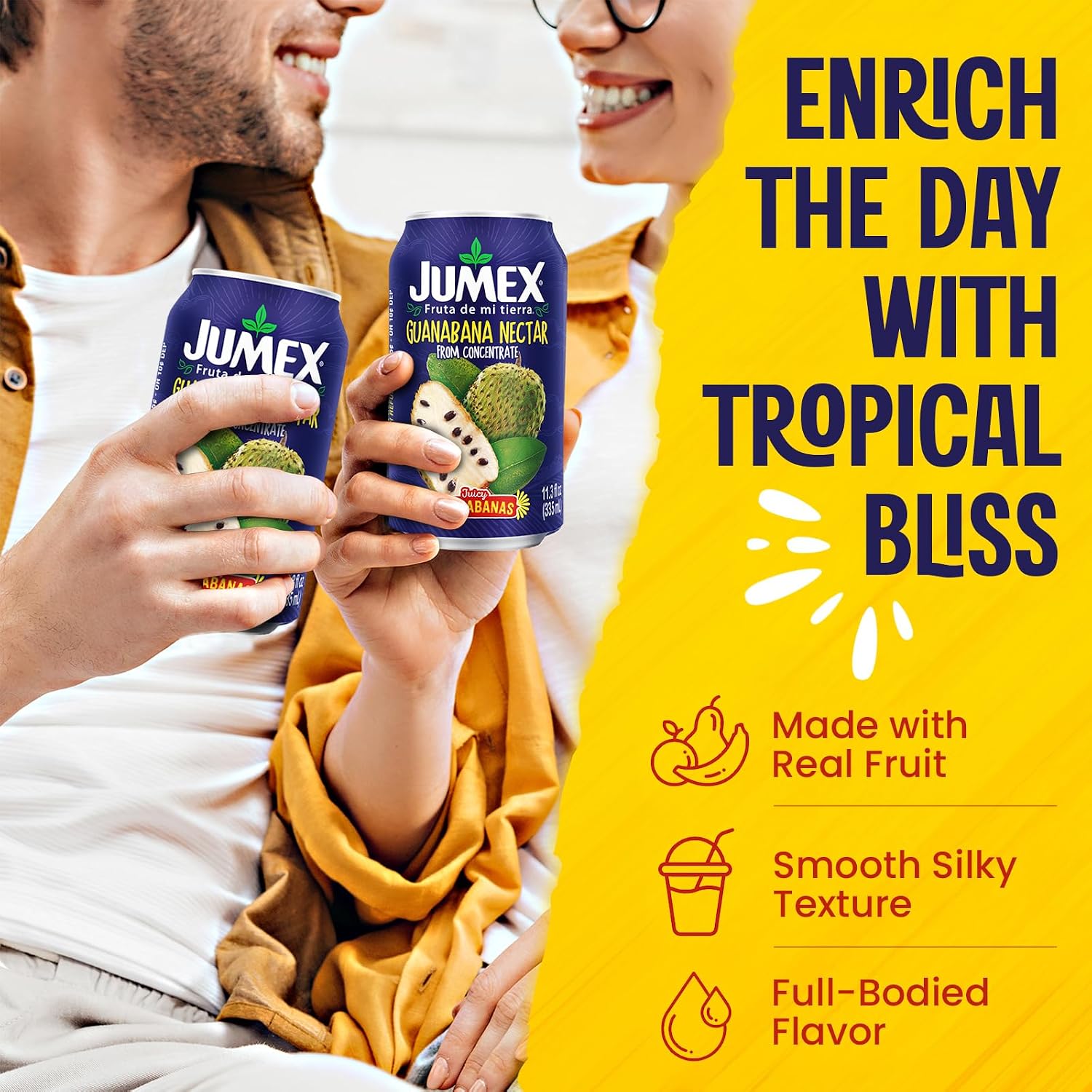 Jumex Mango Nectar Juice & Peach Nectar - Made with Fresh Fruit Puree - Tropical Fruit Juice Concentrate for Smoothie Mix, Cocktail Mixers & Kids Beverages - 11.3oz, 12 Pack Canned Drinks