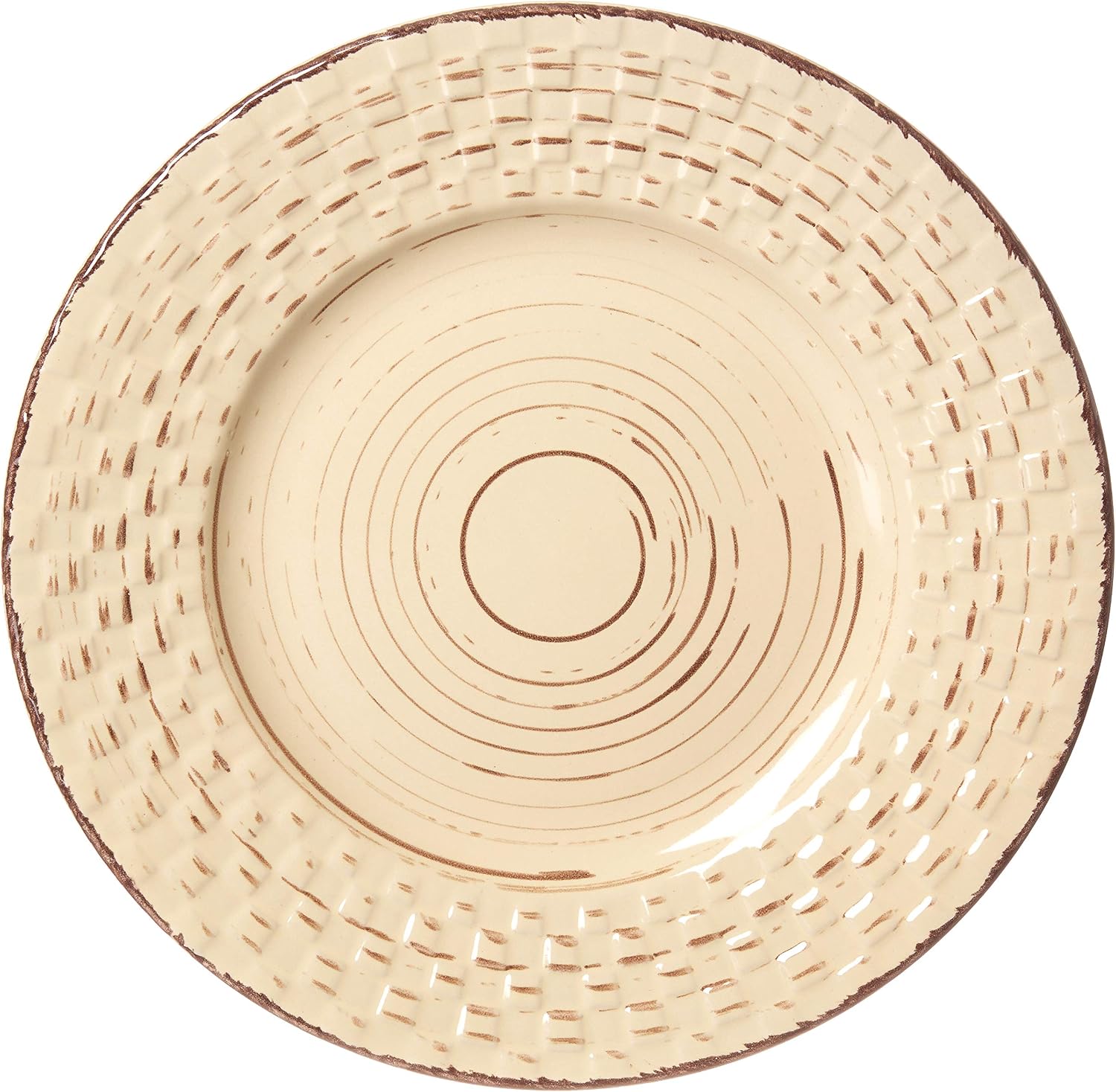 Lorren Home Trends Distressed Weave Dinnerware Set, Buttercup, 16 Piece | Service for 4