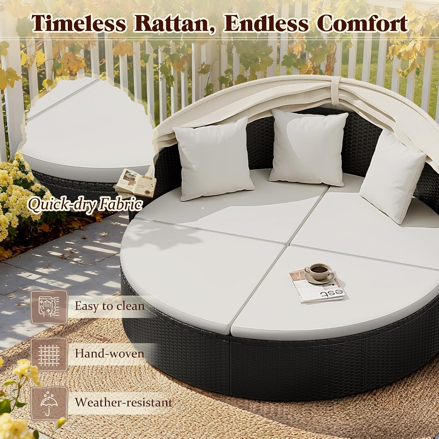 Devoko Patio Furniture Outdoor Round Daybed,Sectional Sofa
