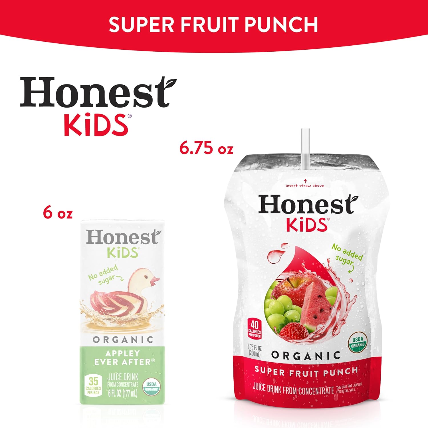 Honest Kids Appley Ever After, Organic Juice Drink, 6 Fl oz Juice Boxes, Pack Of 40, Apple