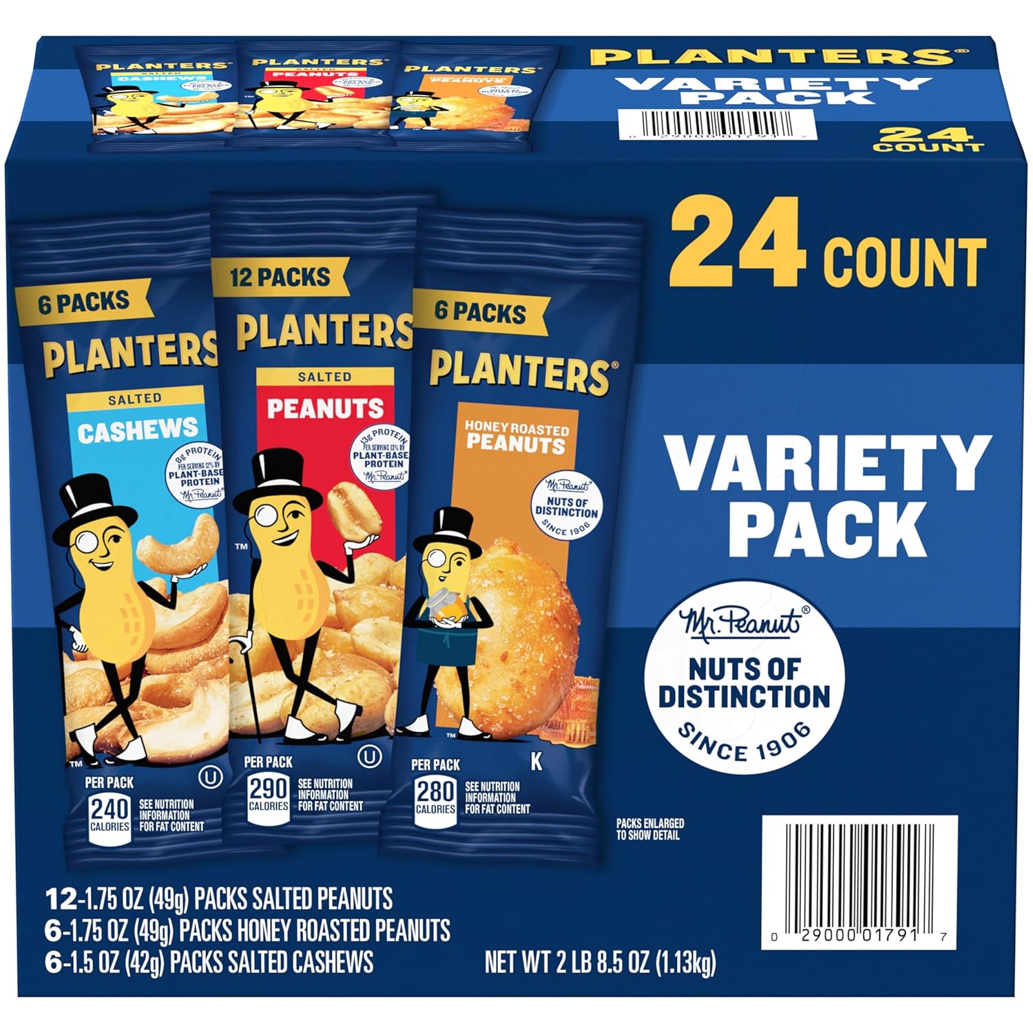 PLANTERS Salted Peanuts, Plant Based Protein Snacks, 1 Oz (48 Ct) | Roasted Salted Nuts Snack Packs. Kosher. Bag. Snacks for Adults. Individual Snacks