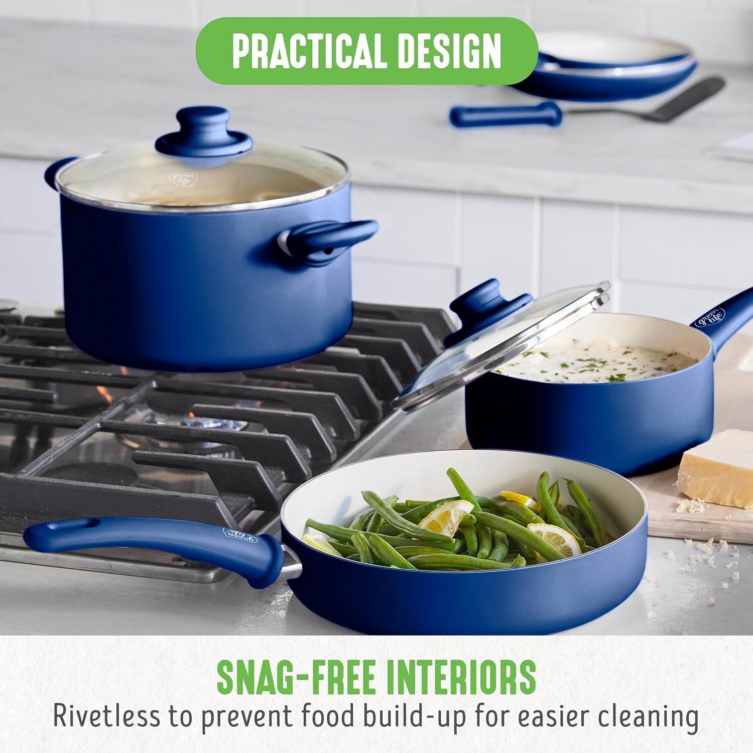 GreenLife 16 Piece Ceramic Nonstick Pots & Pans Cookware Set, Turquoise | PFAS-Free Ceramic Nonstick, Stockpot, Frying Pans, Saucepans, Sauté Pan, Stay-Cool Handles, Dishwasher & Oven Safe up to 350F