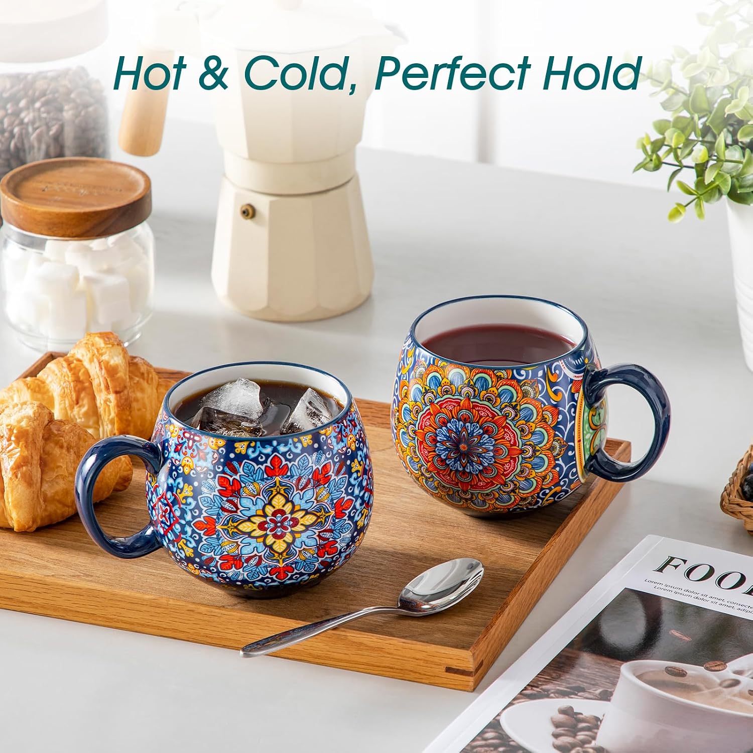 vancasso Coffee Mugs Set of 6, 18oz Ceramic Coffee Cups, Colorful | Porcelain Coffee Mugs for Cappuccino, Latte, Espresso