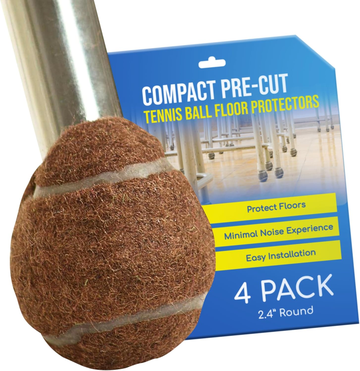 Precut Tennis Balls for Walkers & Chairs – Heavy-Duty Glide Pads for Tables & Desks – Floor Protector Accessory for Mobility Aids – Scratch-Resistant – 2.4 Inch Black, 4 Count