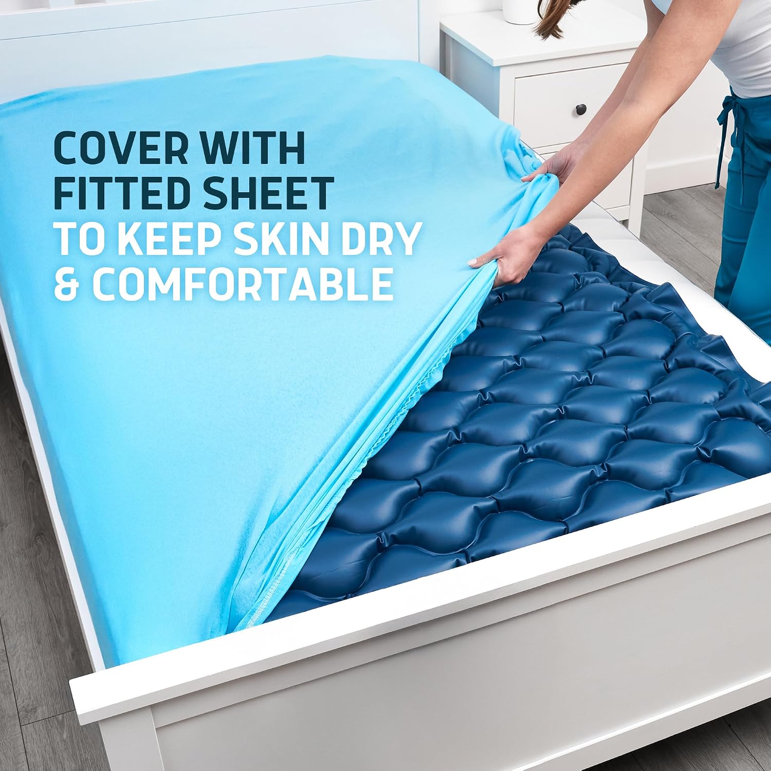 Lunderg PressuRelief Alternating Air Pressure Mattress Pad with Static Mode | With Snap-2-Pad Comfort Layer - Quiet Pump, Comfortable Bed Sore Prevention Mattress Topper for Hospital Bed or Home