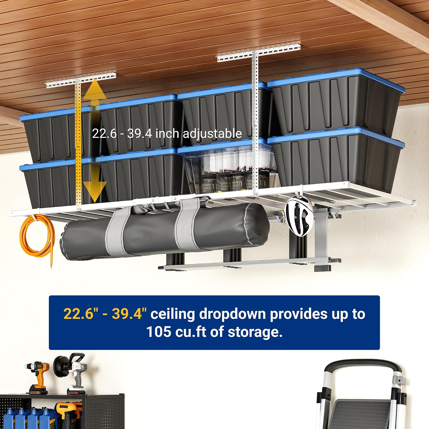 FLEXIMOUNTS 4x8 Overhead Garage Storage Rack, Without Decking, Black