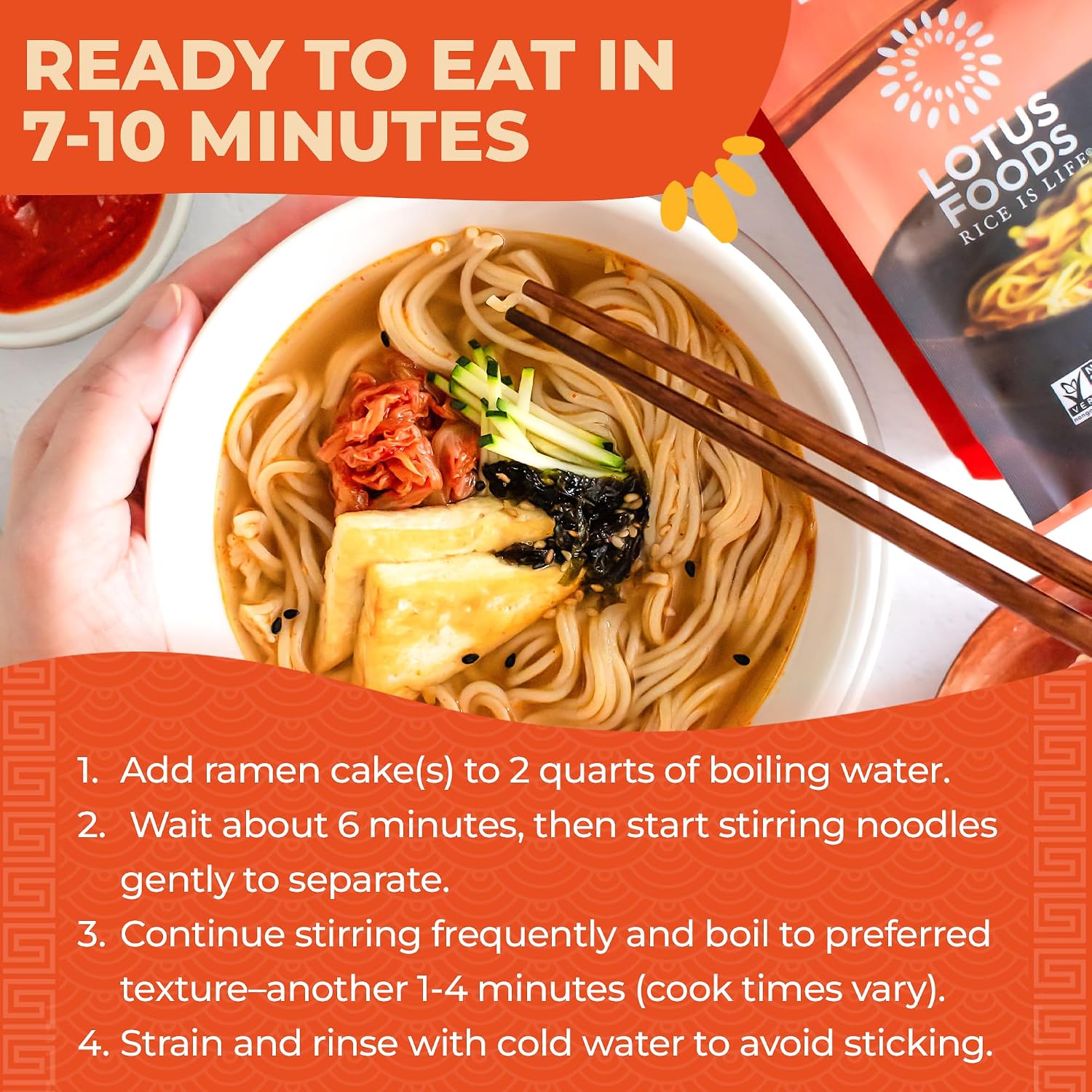 Lotus Foods Organic Millet and Brown Rice Ramen - 10 Oz Bag (Pack of 1) | Noodles, Gluten Free Instant Ramen Noodles, Vegan, Low Sodium, Made with Brown Rice Flour and Millet Flour