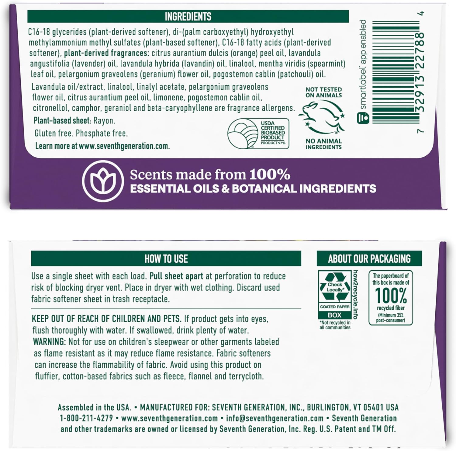 Seventh Generation Dryer Sheets Laundry Fabric Softener, Fresh Lavender Scent, 80 Sheets