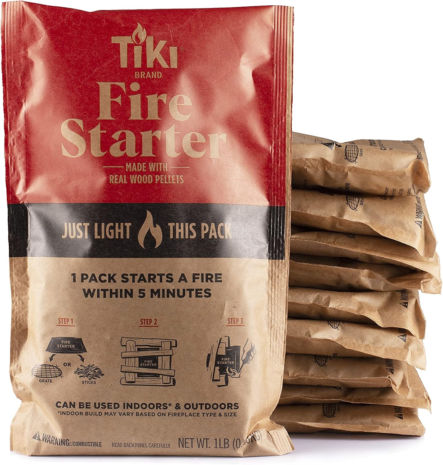 Tiki Fire Starter 10-Pack – Easy-to-Use Wood Pellet Fire Starters for Smokeless Outdoor Fire Pits & Indoor Fireplaces