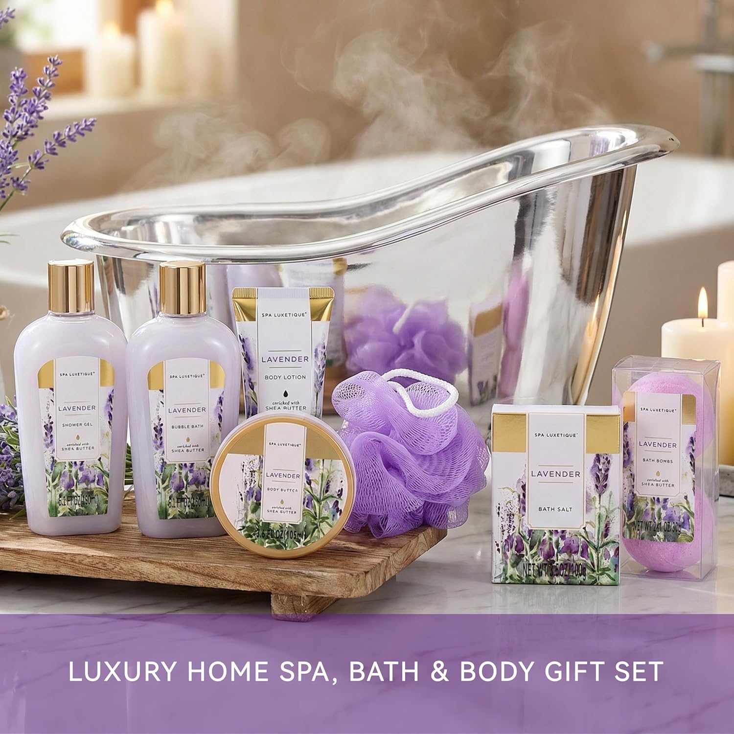 Self Care Gifts for Women, Spa Luxetique 8pcs Daisy Bath and Body Gift Baskets for Her, Bath Set with Bubble Bath, Lotion, Christmas Gifts for Mom