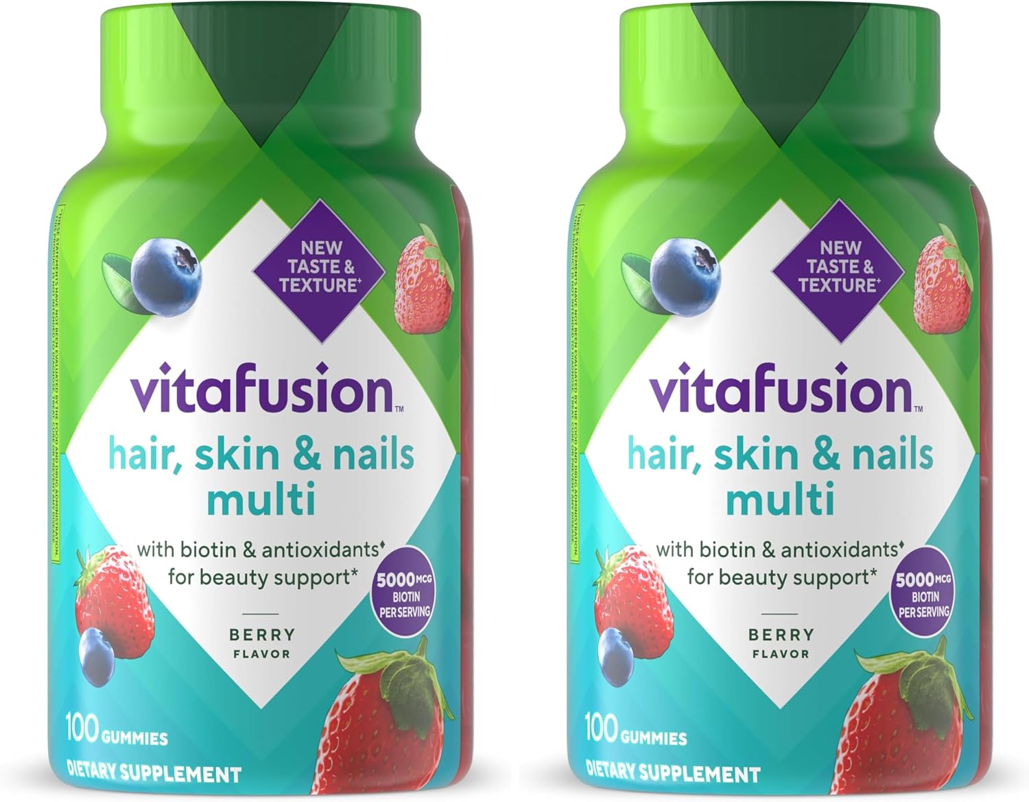 Vitafusion Hair Skin and Nails Gummies | Biotin 5000mcg | 100 Count | Gummy Vitamins for Adult Women & Men | Berry Flavor | Gluten-Free Multivitamin Supplement