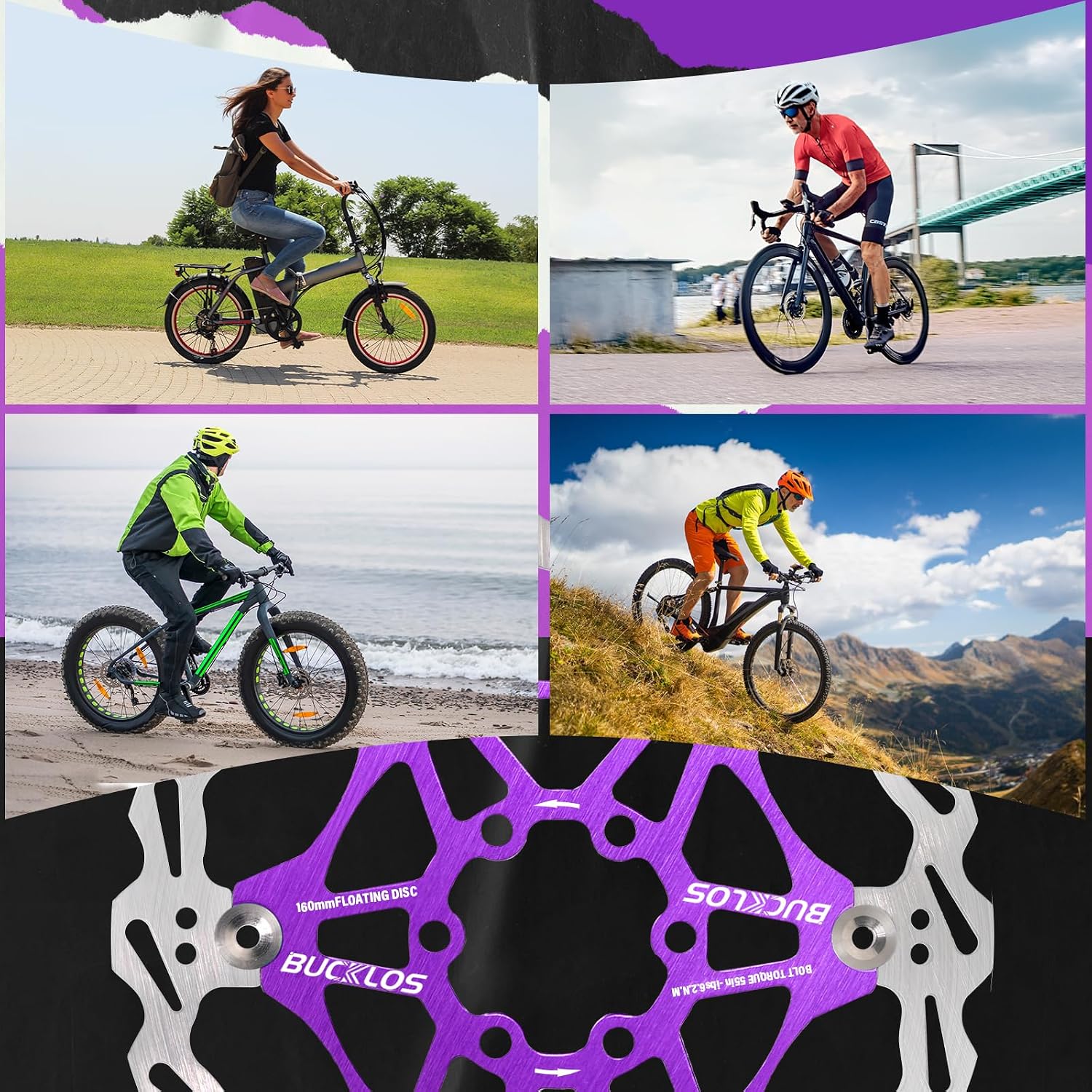BUCKLOS 160mm 180mm 203mm Floating Disc Brake Rotor, Stainless Steel MTB Brakes Rotors with 6PC Bolts