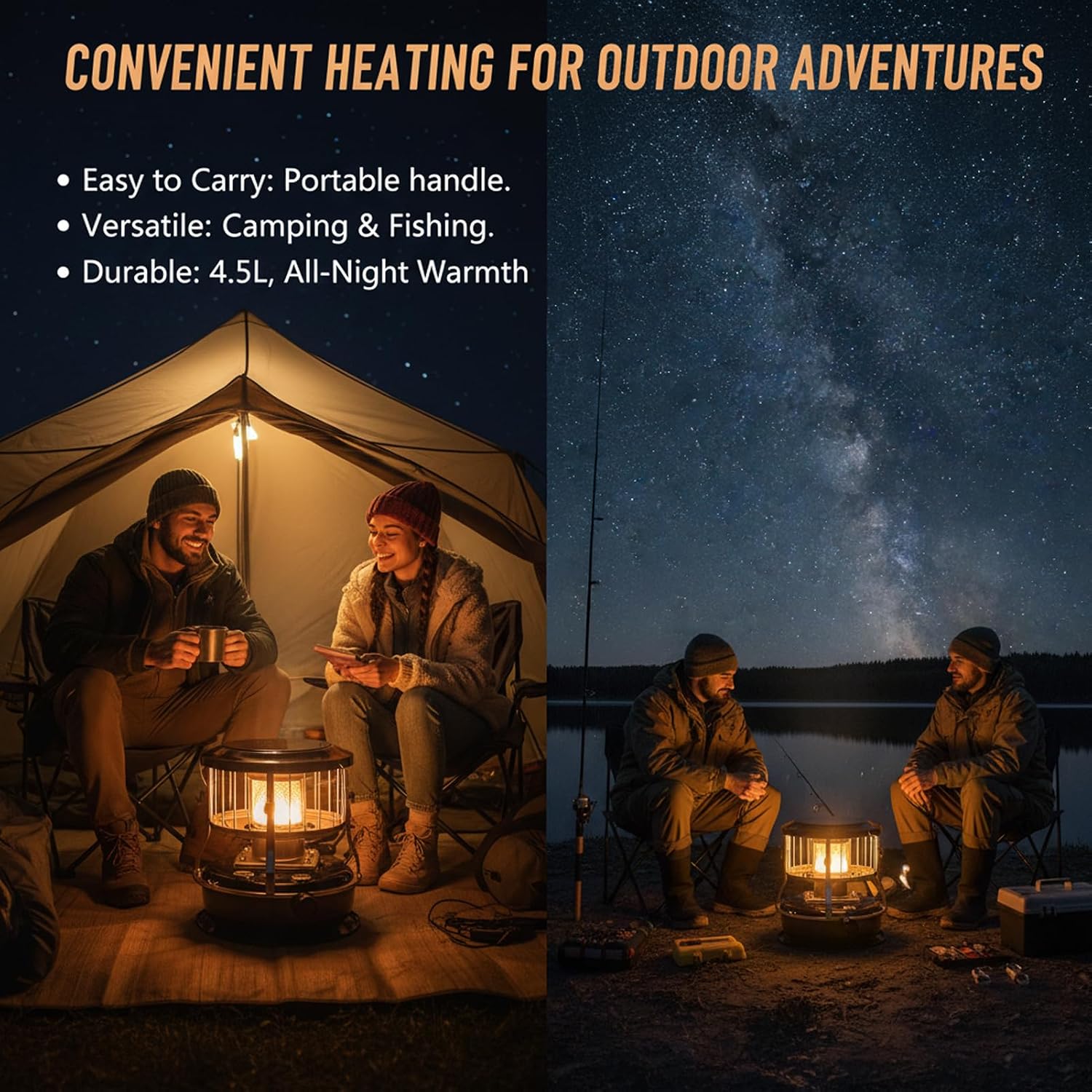 Indoor Kerosene Heater, Portable Kerosene Heater for Camping and Emergency, 9000 BTU 2400W Output with 1.21 Gallon Fuel Tank, 18–22 Hour Burn, 0.2–0.24L/H Consumption (Red)