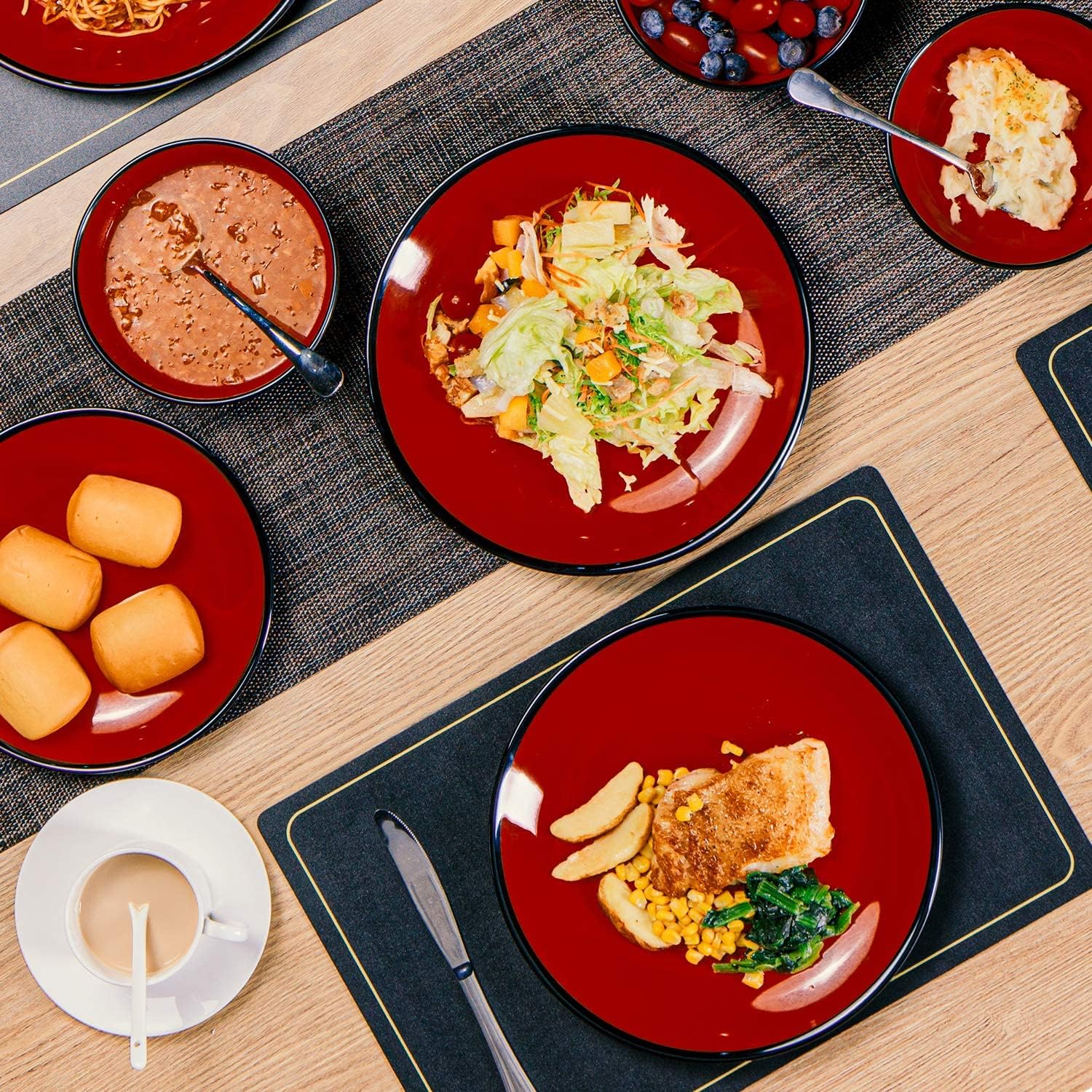 TP 18-Piece Dinnerware Set, Melamine Dishes Set with Bowls and Plates, Service for 6, Non-breakable Lightweight Dining Tableware, Teal