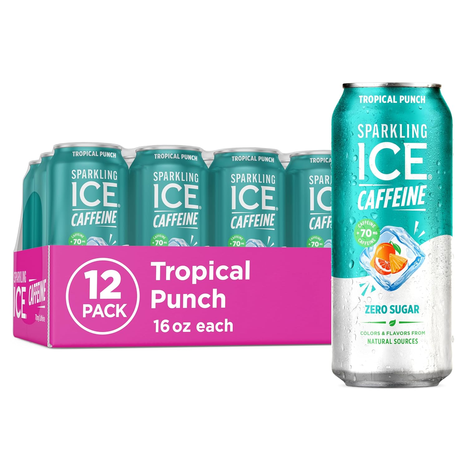 Sparkling Ice Caffeine Black Raspberry Sparkling Water with Caffeine, Zero Sugar, with Antioxidants and Vitamins,16 fl oz Cans (Pack Of 12)