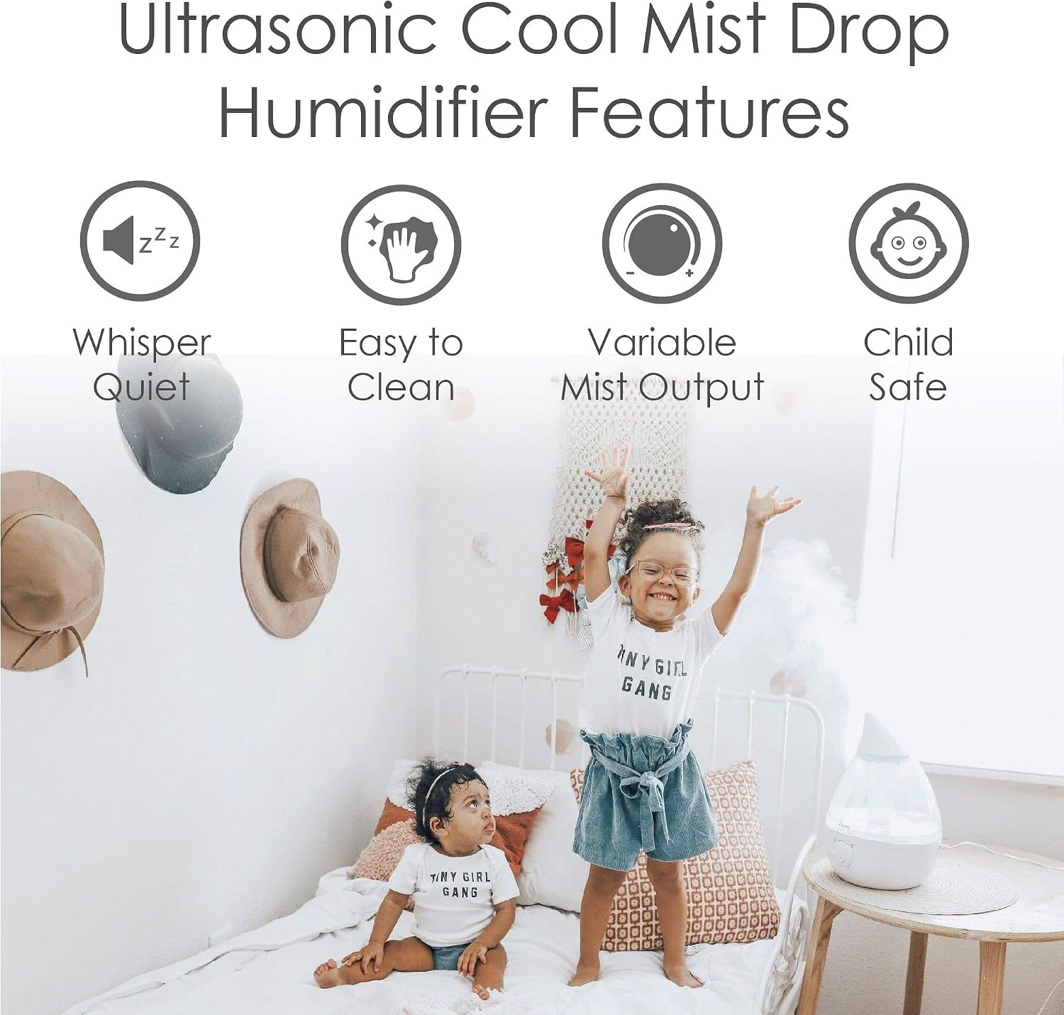 Crane Ultrasonic Cool Mist Humidifier for Bedroom, Baby Nursery, Kids Room, Plants, or Office, Large 1 Gallon Tank, Filter Optional, Blue and White