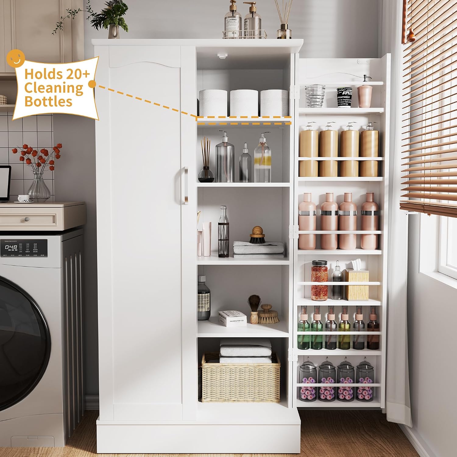 kepptory 47” Pantry Cabinet, Kitchen Pantry Storage Cabinet with Doors and Adjustable Shelves,Freestanding Buffet Cupboards Sideboard for Living Room and Dinning Room (White)