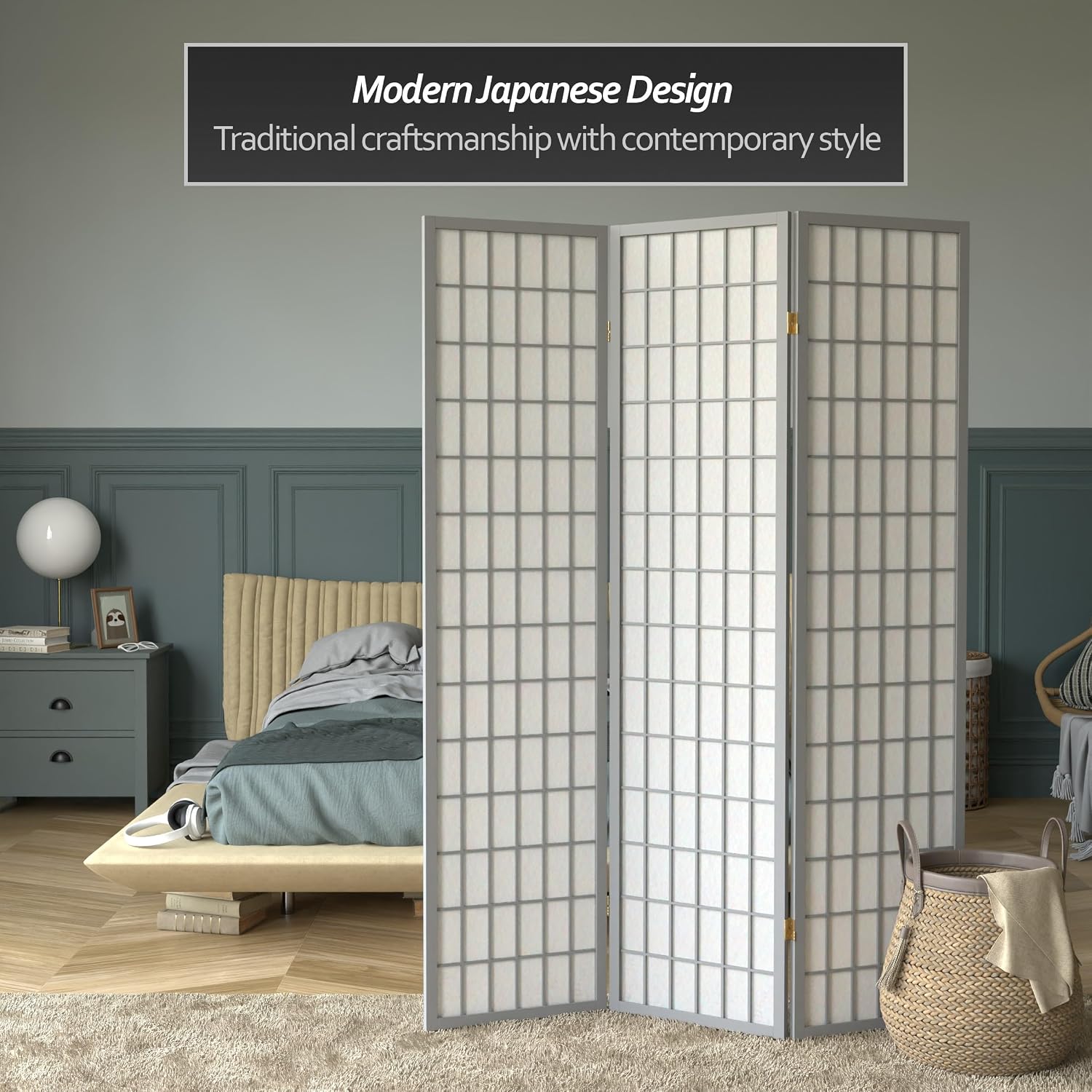 Red Lantern 6 ft. Tall Window Pane Shoji Screen - Walnut - 5 Panels