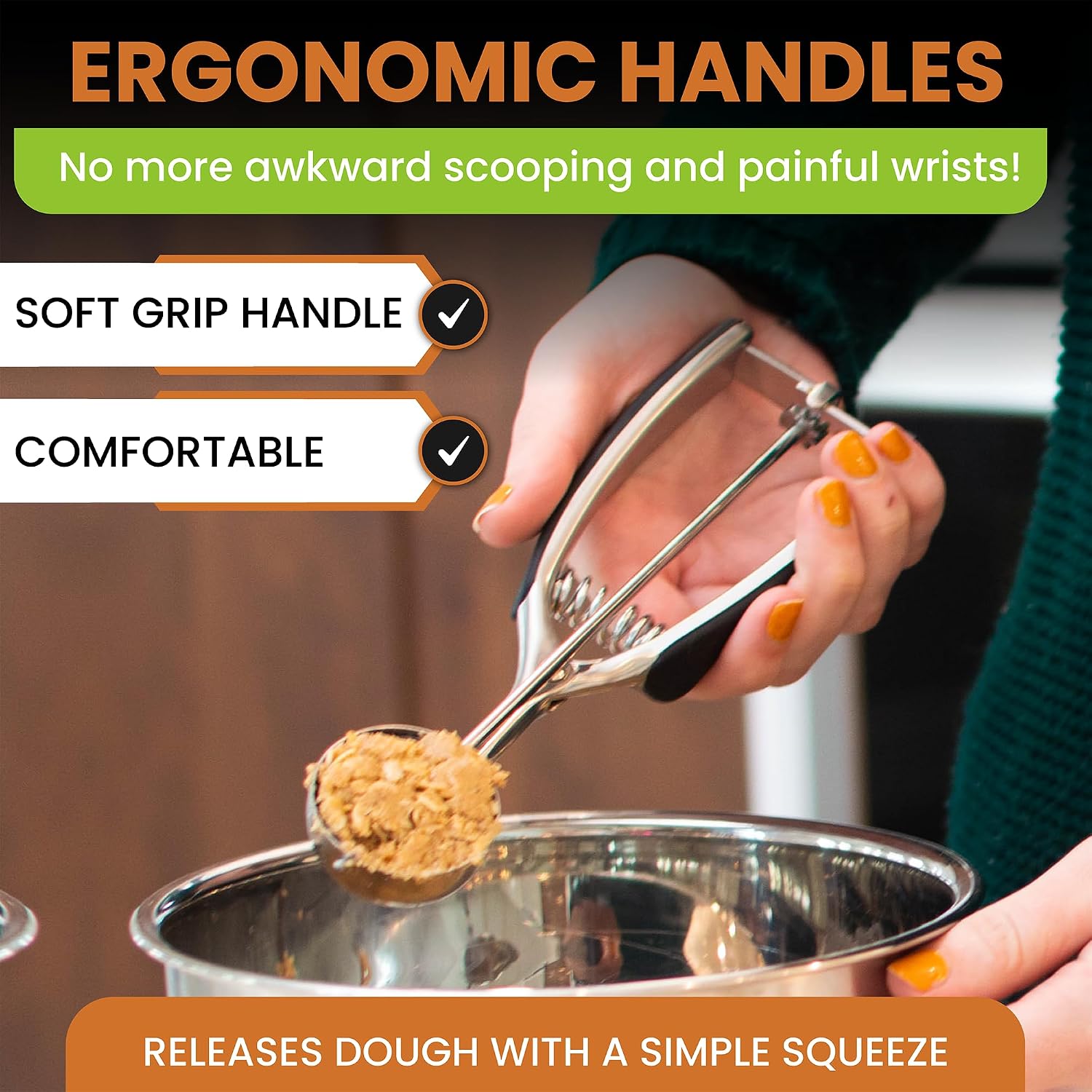 Spring Chef Medium Stainless Steel Cookie Scoop, #40, 1.7 Tablespoon, Black